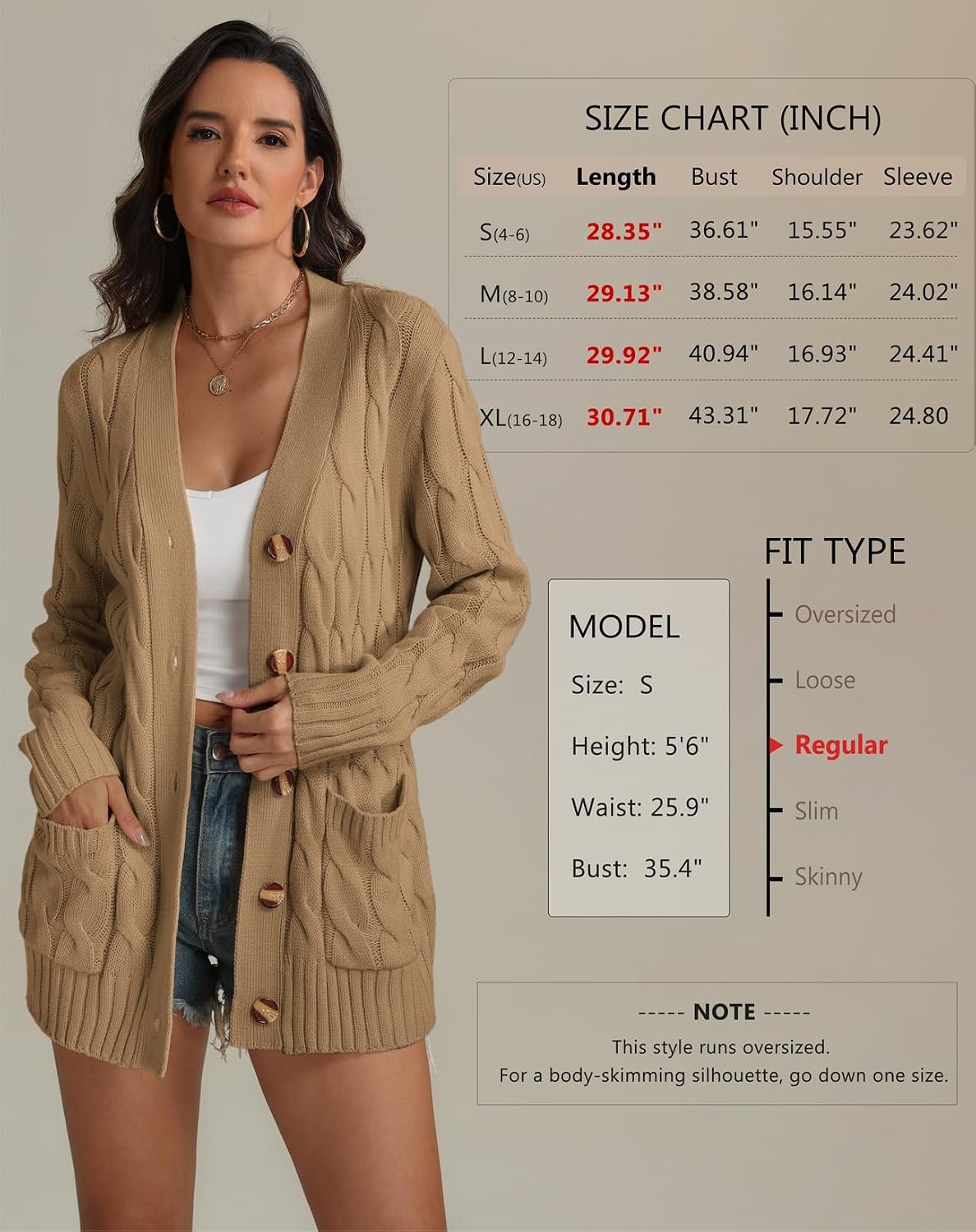 image:imageATHMILE Cardigan Sweaters for Women Fashion Open Front Cardigans 2026 Fall Outfits Womens Long Sleeve Cable Knit Button CoatsKhaki