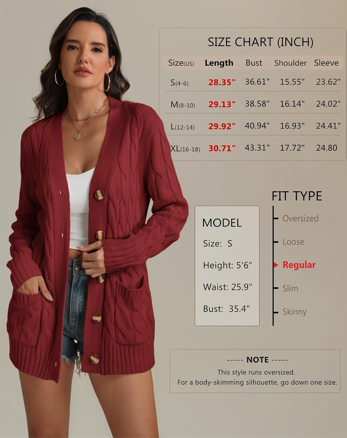 image:imageATHMILE Cardigan Sweaters for Women Fashion Open Front Cardigans 2026 Fall Outfits Womens Long Sleeve Cable Knit Button CoatsWine Red