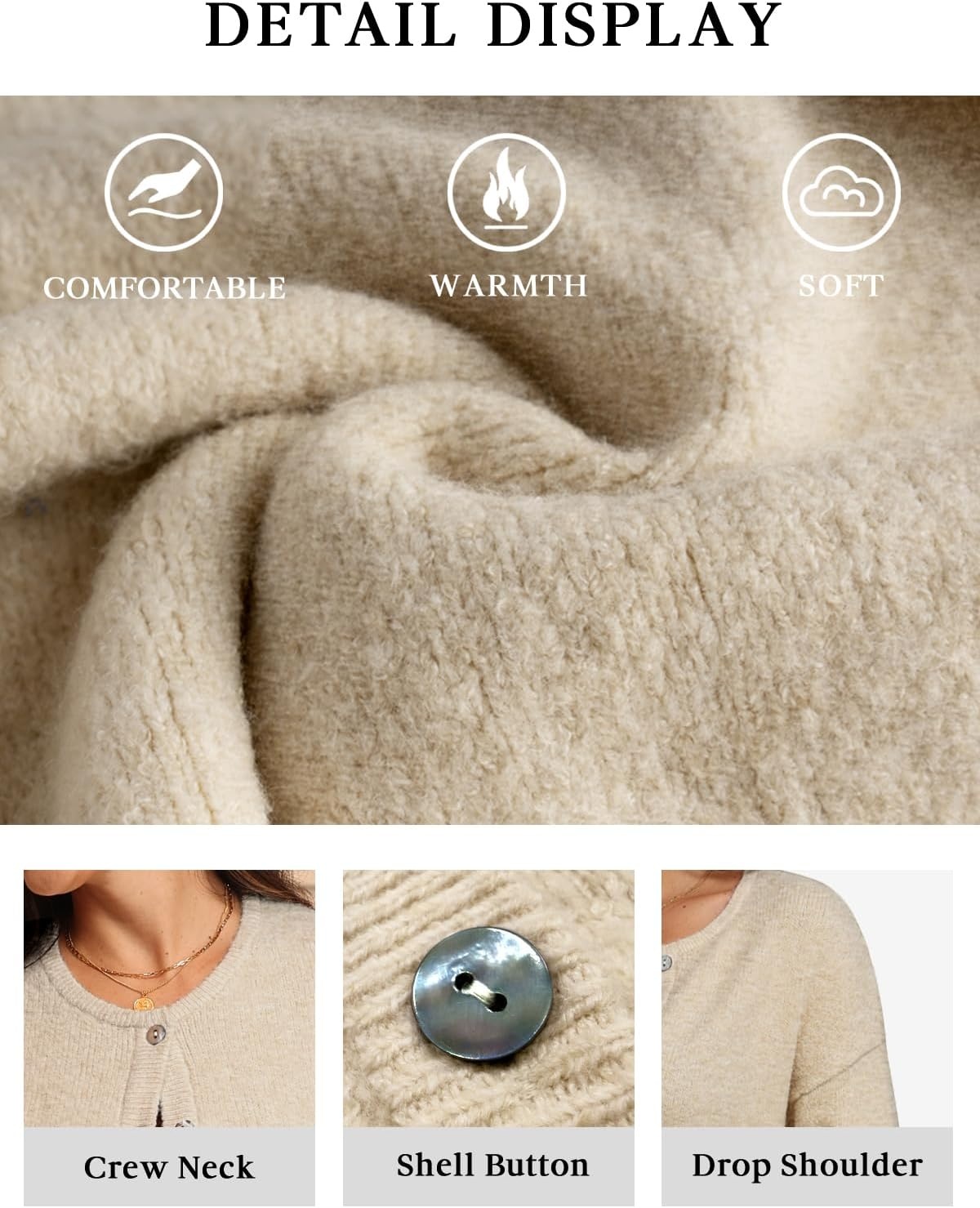 image:imageATHMILE Fall Long Sleeve Cardigans for Women Sweater Fashion Open Front Winter Button Down Crewneck Soft Knit Jacket 2025Apricot