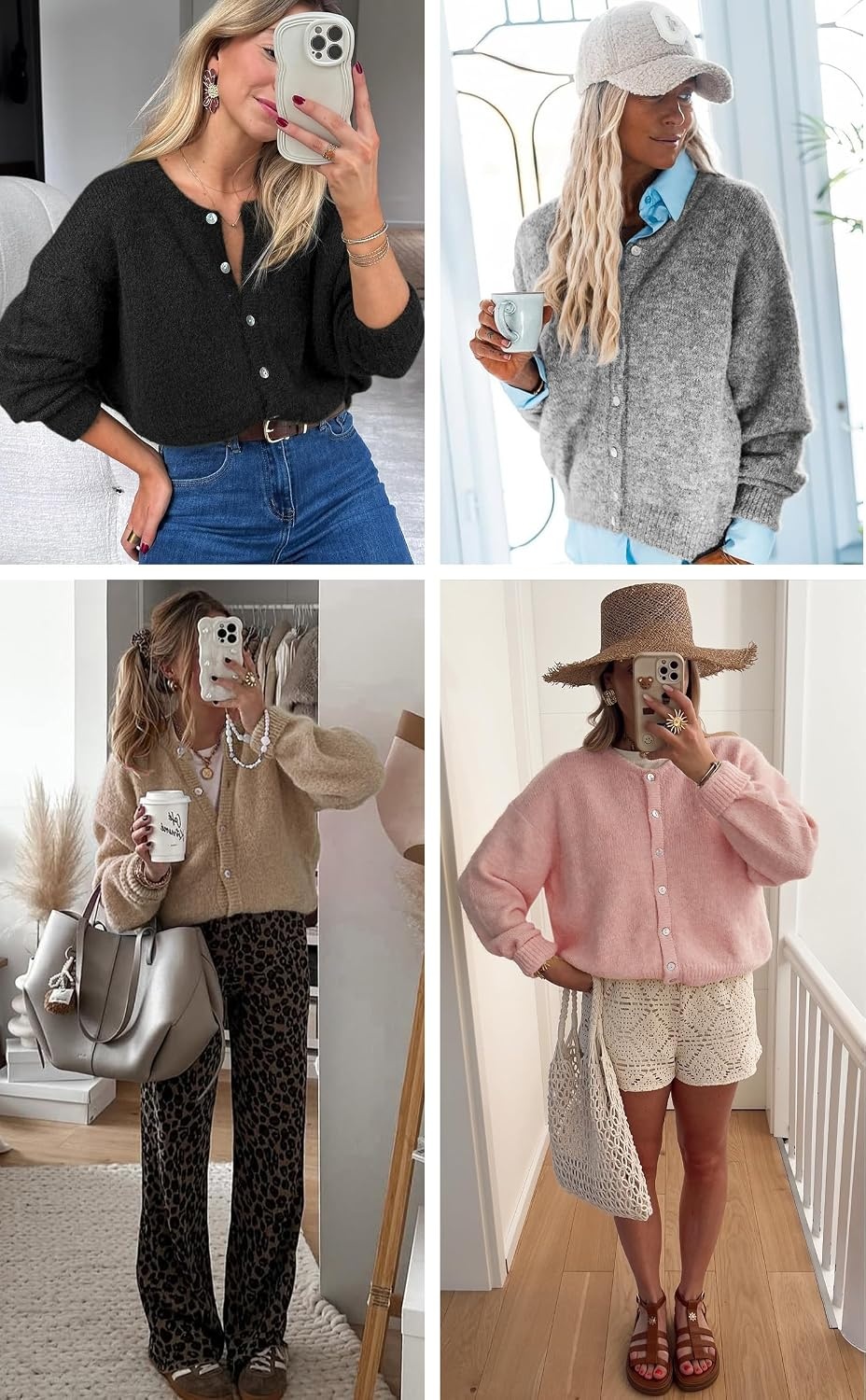 image:imageATHMILE Fall Long Sleeve Cardigans for Women Sweater Fashion Open Front Winter Button Down Crewneck Soft Knit Jacket 2025Apricot