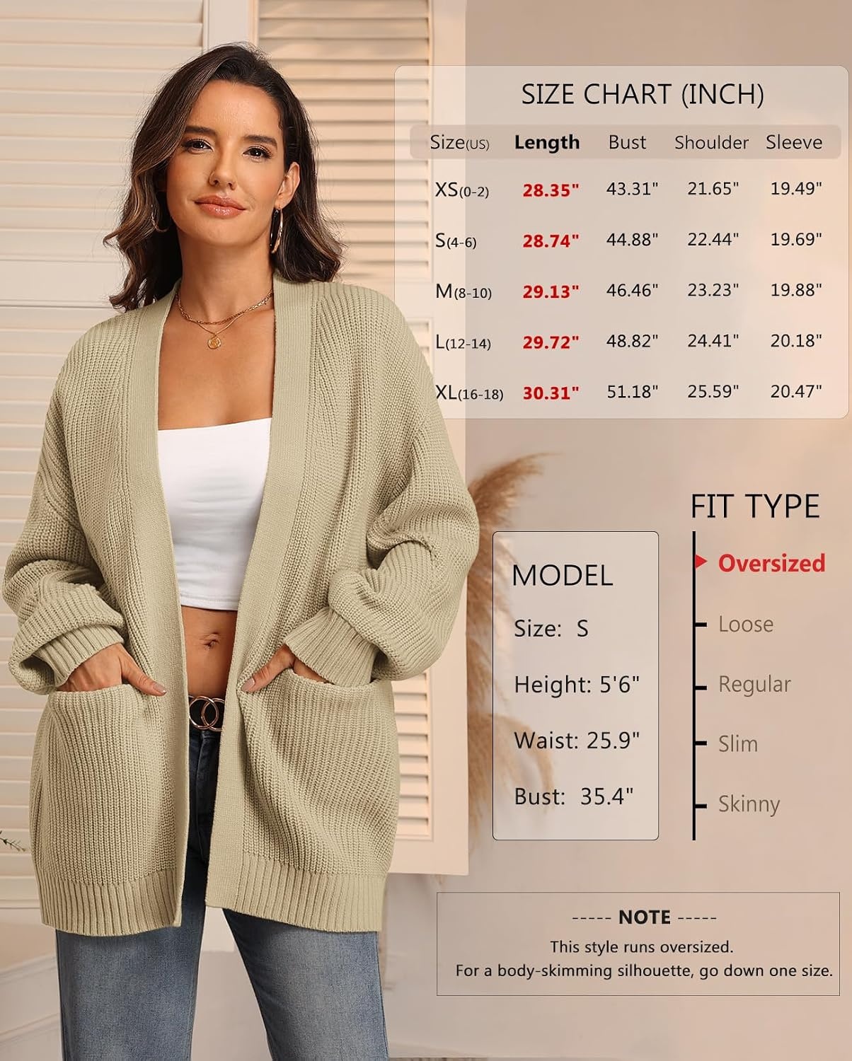 image:imageATHMILE Oversized Cardigan Sweaters for Women Fall Outfits Chunky Knit Open Front Sweater with PocketsApricot