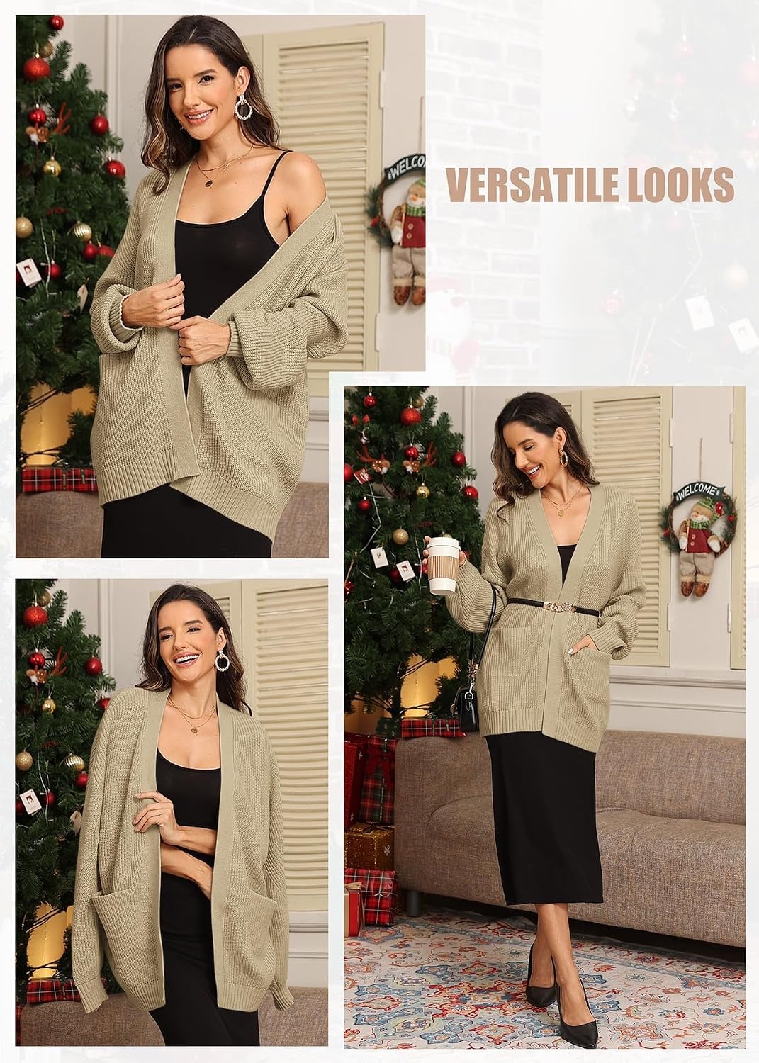 image:imageATHMILE Oversized Cardigan Sweaters for Women Fall Outfits Chunky Knit Open Front Sweater with PocketsApricot