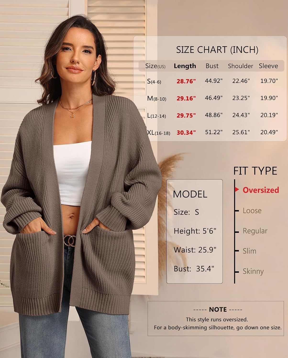 image:imageATHMILE Oversized Cardigan Sweaters for Women Fall Outfits Chunky Knit Open Front Sweater with PocketsNutmeg