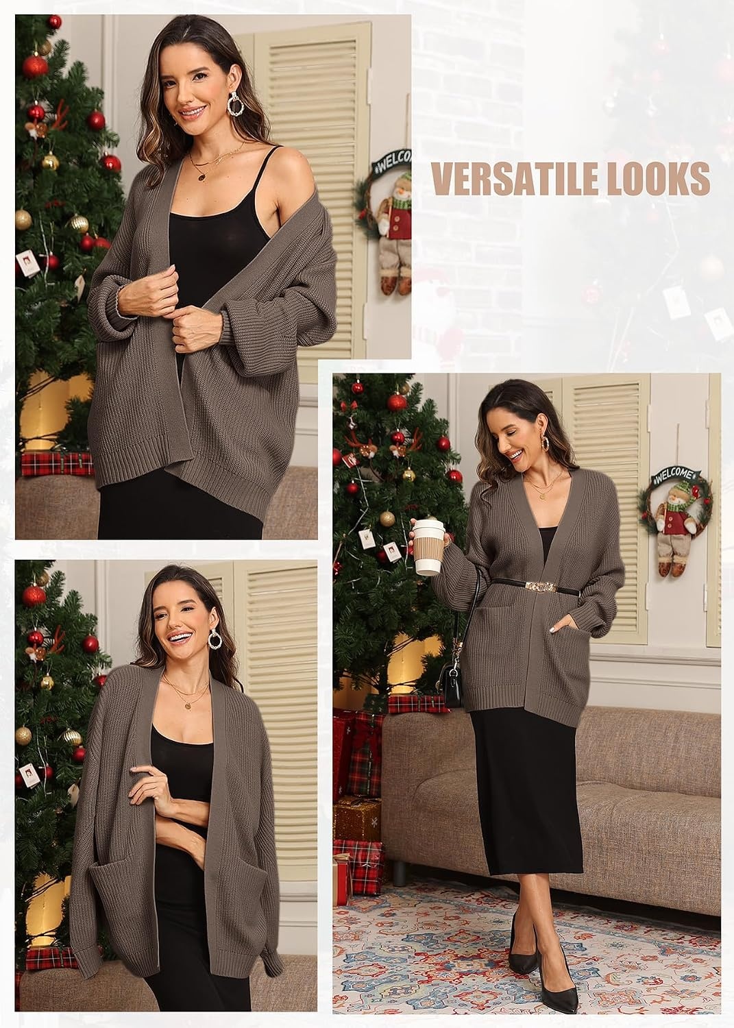image:imageATHMILE Oversized Cardigan Sweaters for Women Fall Outfits Chunky Knit Open Front Sweater with PocketsNutmeg