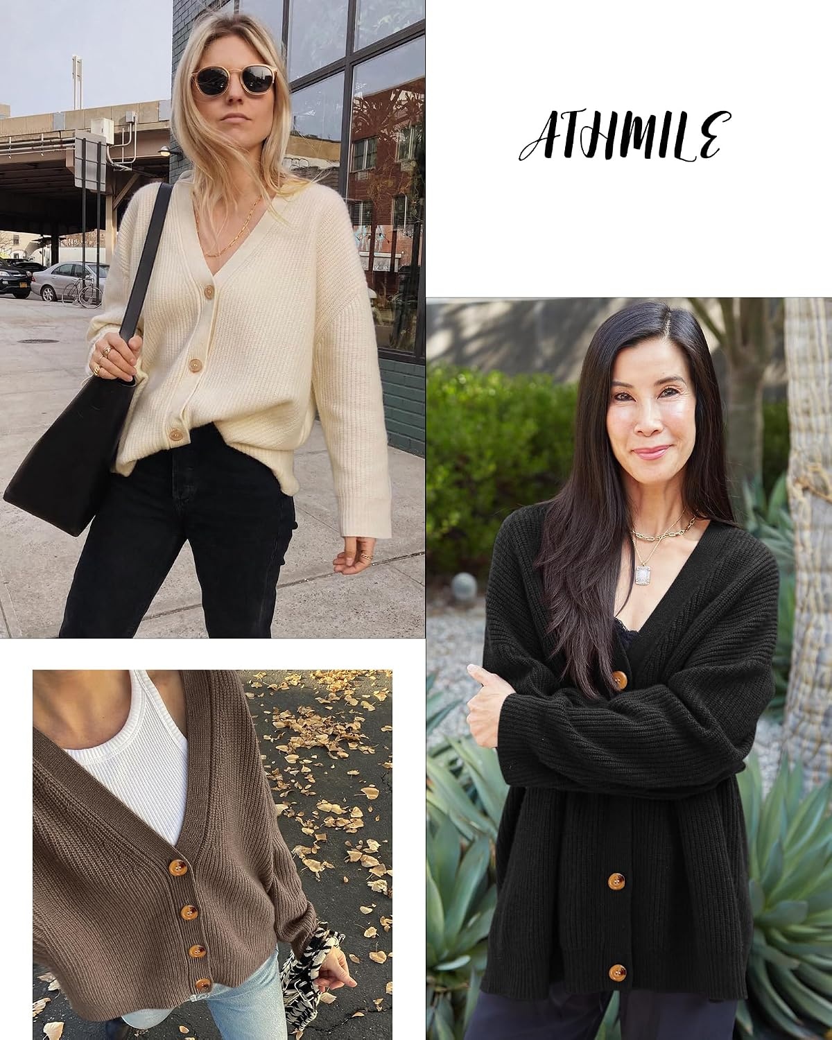 image:imageATHMILE Oversized Cardigan Sweaters for Women Lightweight Button VNeck Casual Open Front Knit Fall Outfits 2026Black