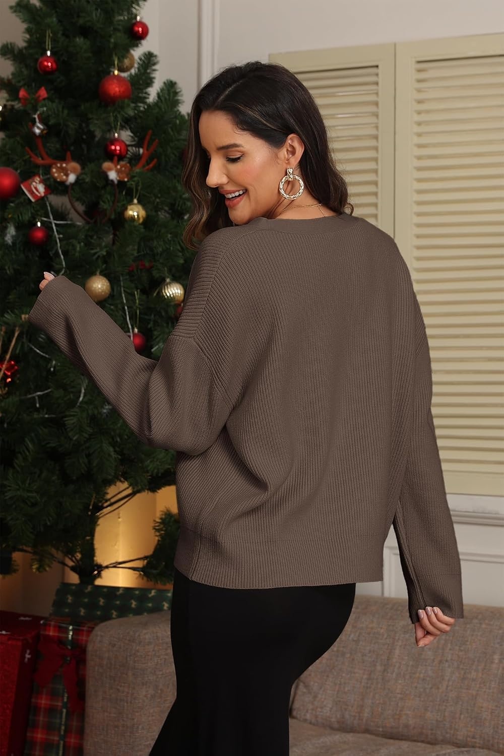 image:imageATHMILE Oversized Cardigan Sweaters for Women Lightweight Button VNeck Casual Open Front Knit Fall Outfits 2026Nutmeg