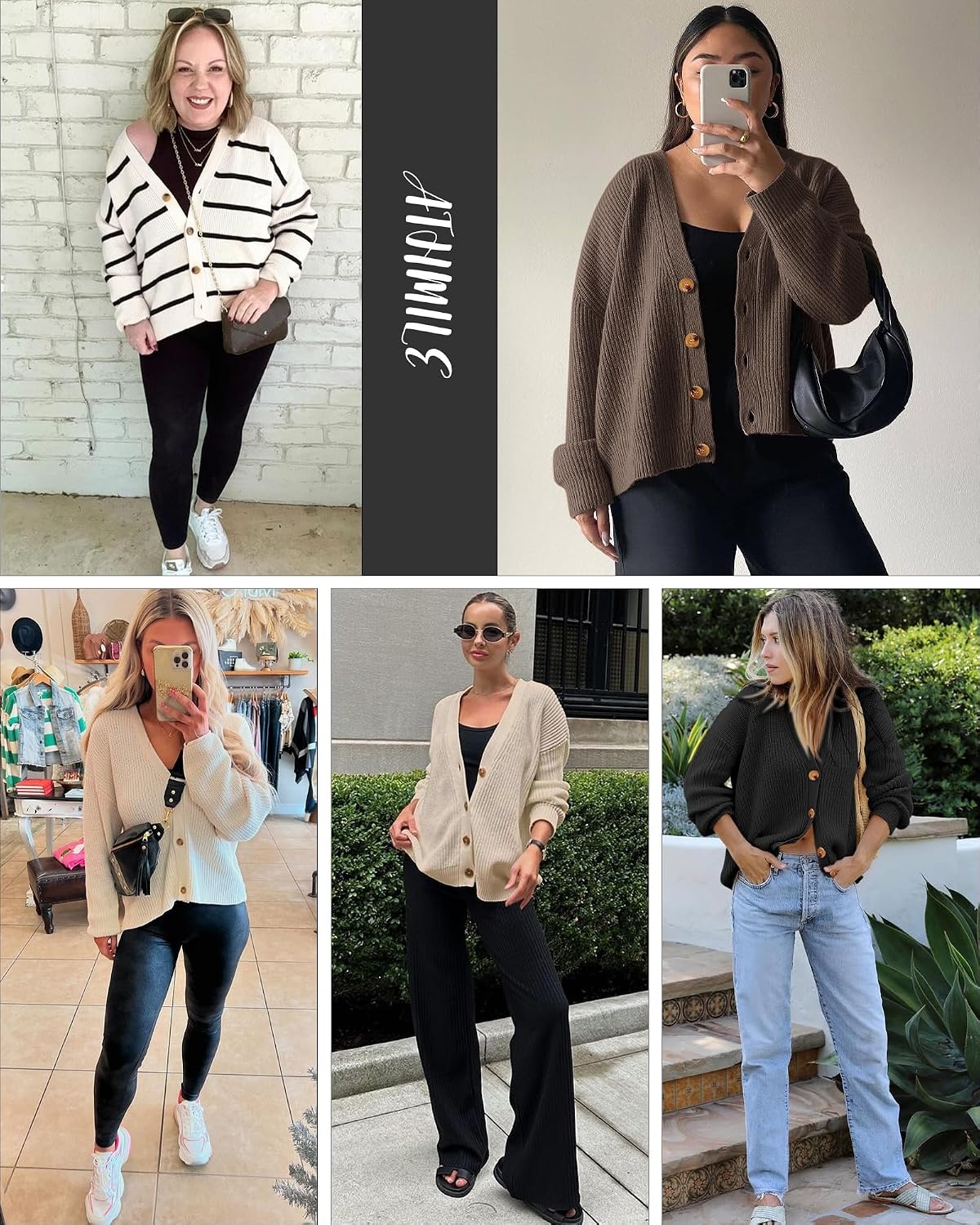 image:imageATHMILE Oversized Cardigan Sweaters for Women Lightweight Button VNeck Casual Open Front Knit Fall Outfits 2026Nutmeg