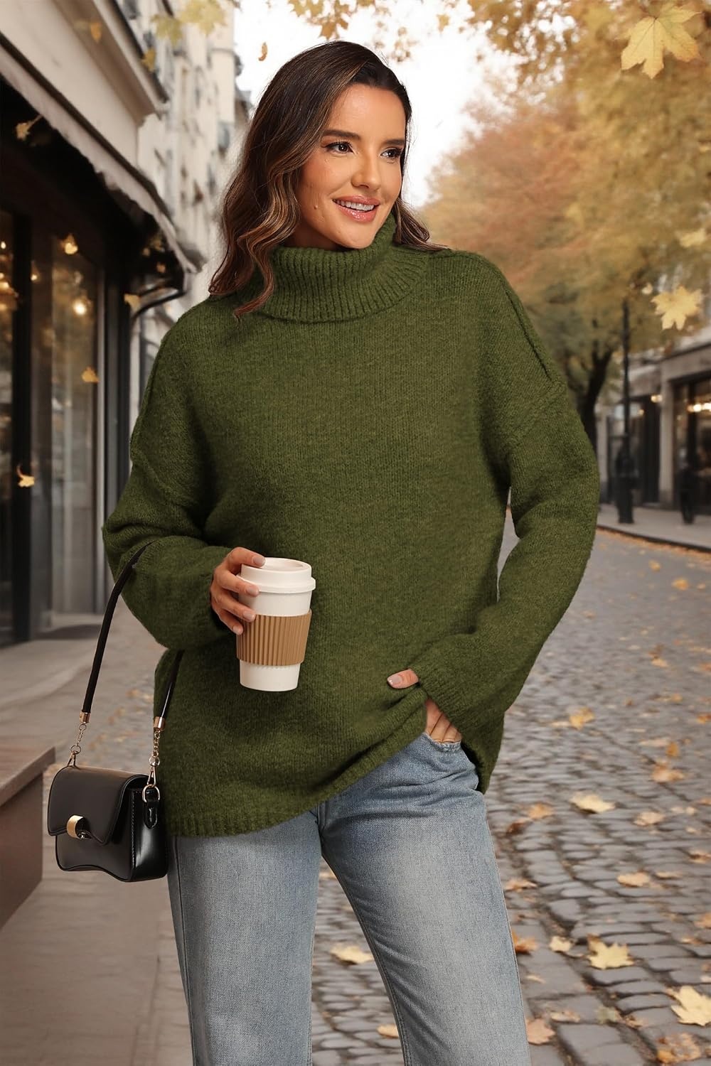 image:imageATHMILE Oversized Chunky Sweaters for Women Fall Turtleneck Long Sleeve Knit Pullover Tops 2026 Winter Fashion ClothesArmy Green