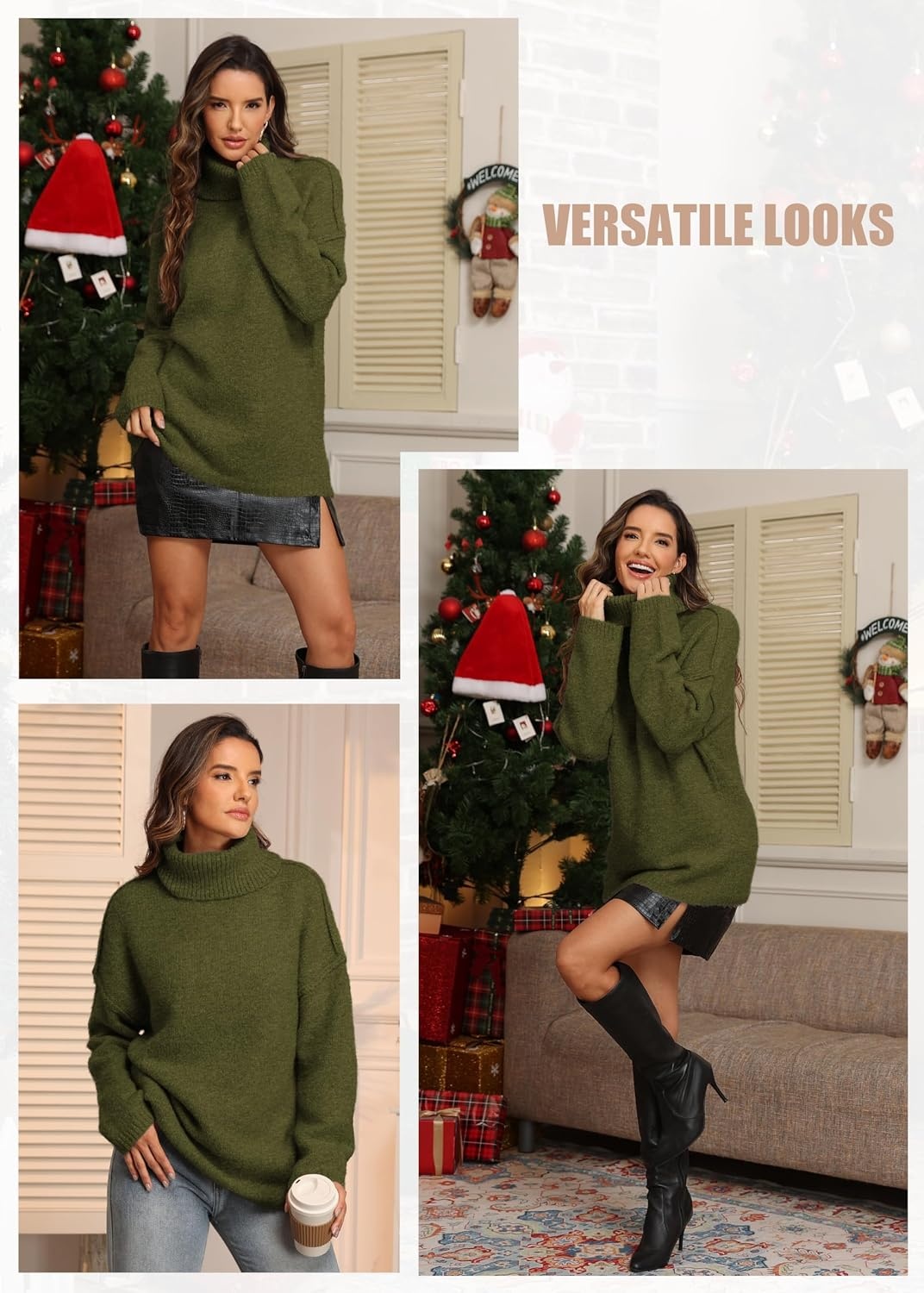 image:imageATHMILE Oversized Chunky Sweaters for Women Fall Turtleneck Long Sleeve Knit Pullover Tops 2026 Winter Fashion ClothesArmy Green
