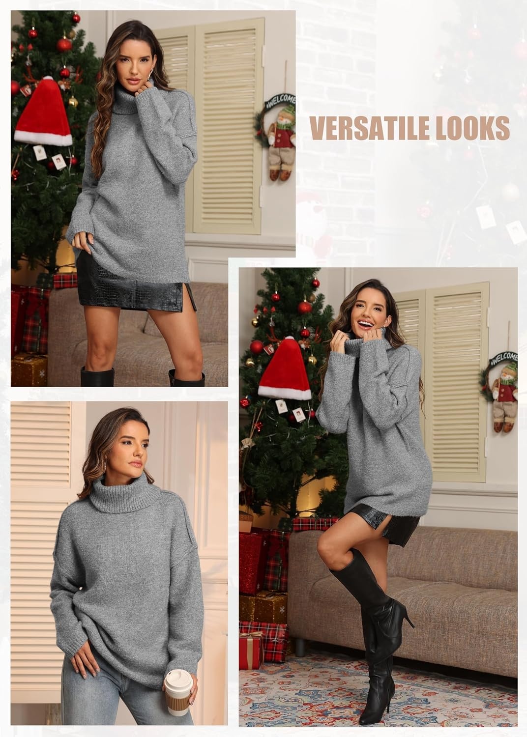 image:imageATHMILE Oversized Chunky Sweaters for Women Fall Turtleneck Long Sleeve Knit Pullover Tops 2026 Winter Fashion ClothesGrey