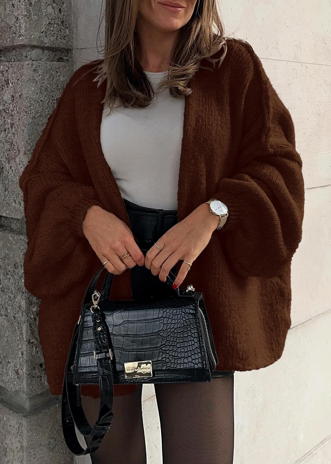 image:imageATHMILE Womens Fall Oversized Cardigan Sweaters Long Lantern Sleeve Knit Open Front Lightweight Winter Fashion Clothes 2026Caramel