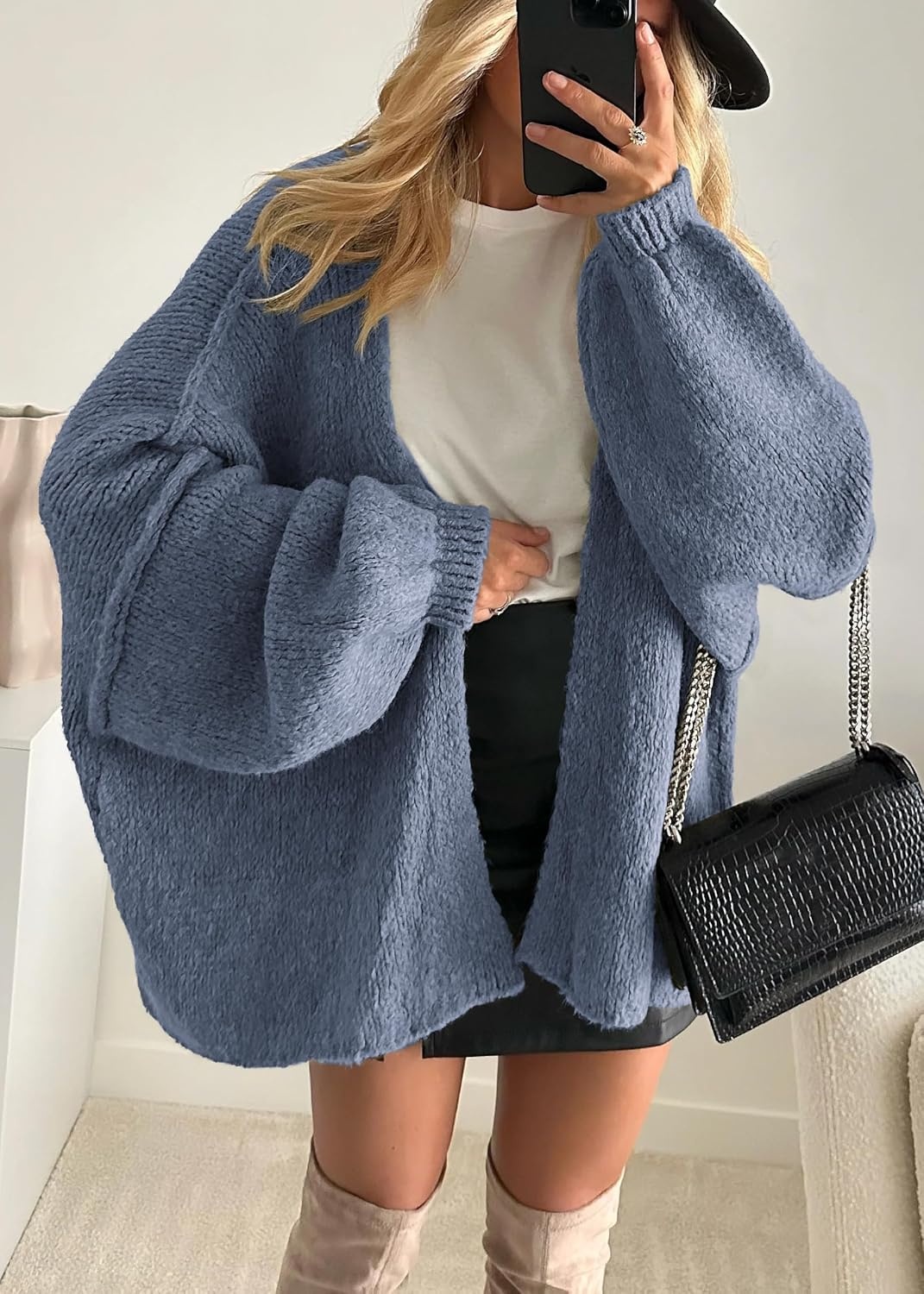 image:imageATHMILE Womens Fall Oversized Cardigan Sweaters Long Lantern Sleeve Knit Open Front Lightweight Winter Fashion Clothes 2026Haze Blue