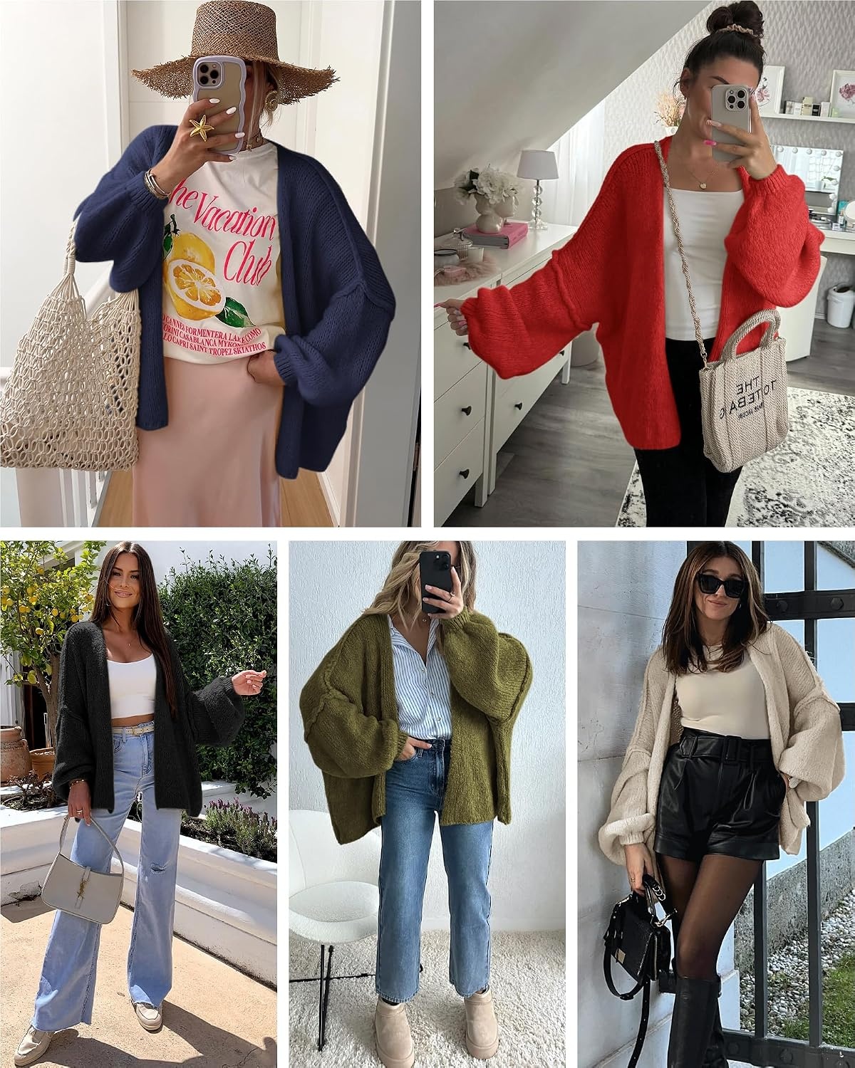 image:imageATHMILE Womens Fall Oversized Cardigan Sweaters Long Lantern Sleeve Knit Open Front Lightweight Winter Fashion Clothes 2026White