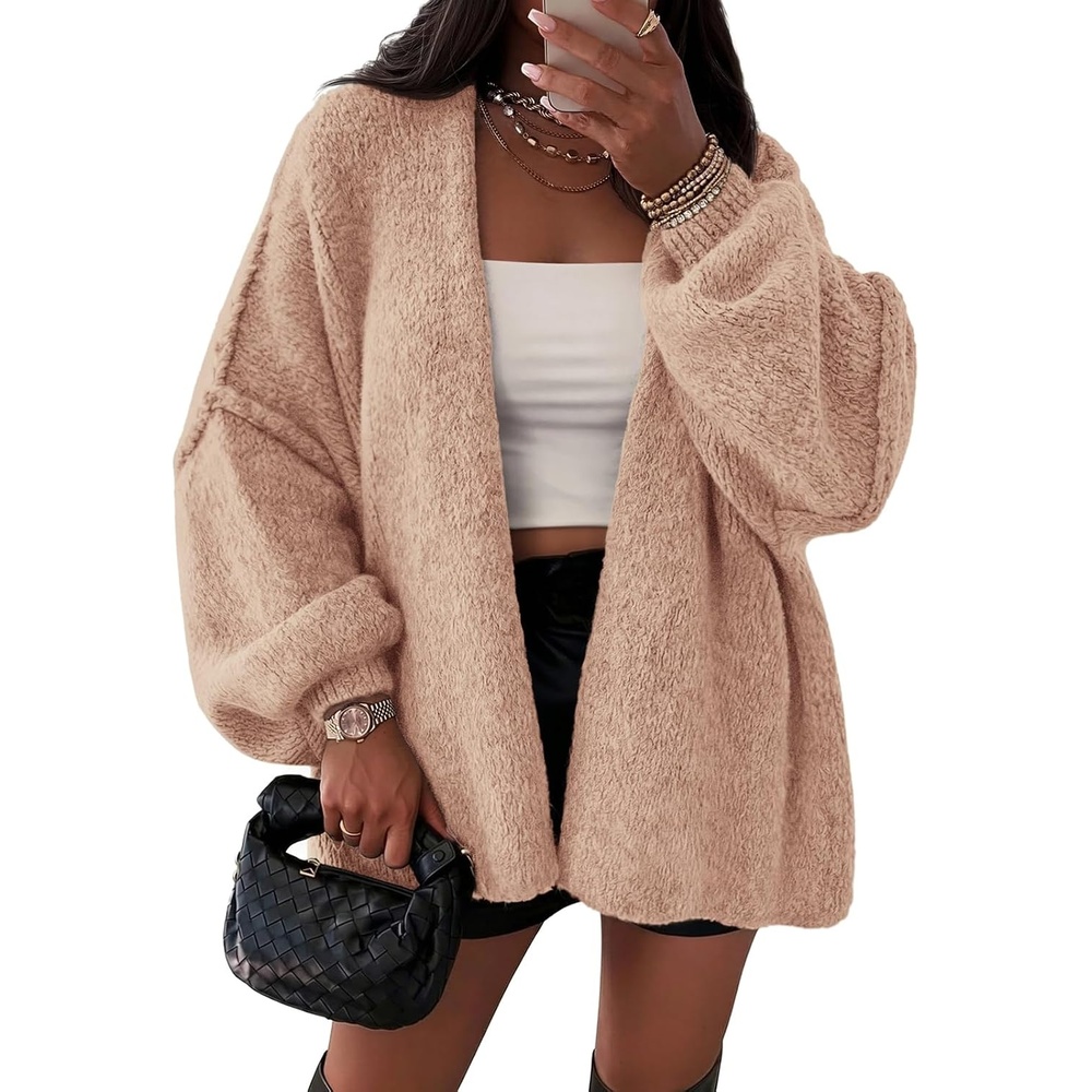 image:imageATHMILE Womens Fall Oversized Cardigan Sweaters Long Lantern Sleeve Knit Open Front Lightweight Winter Fashion Clothes 2026Light Pink