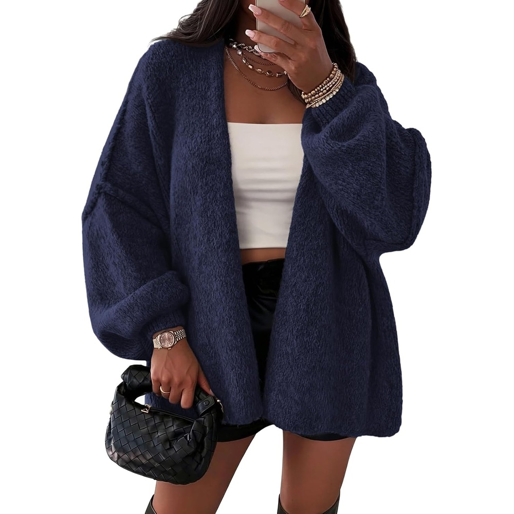 image:imageATHMILE Womens Fall Oversized Cardigan Sweaters Long Lantern Sleeve Knit Open Front Lightweight Winter Fashion Clothes 2026Navy Blue