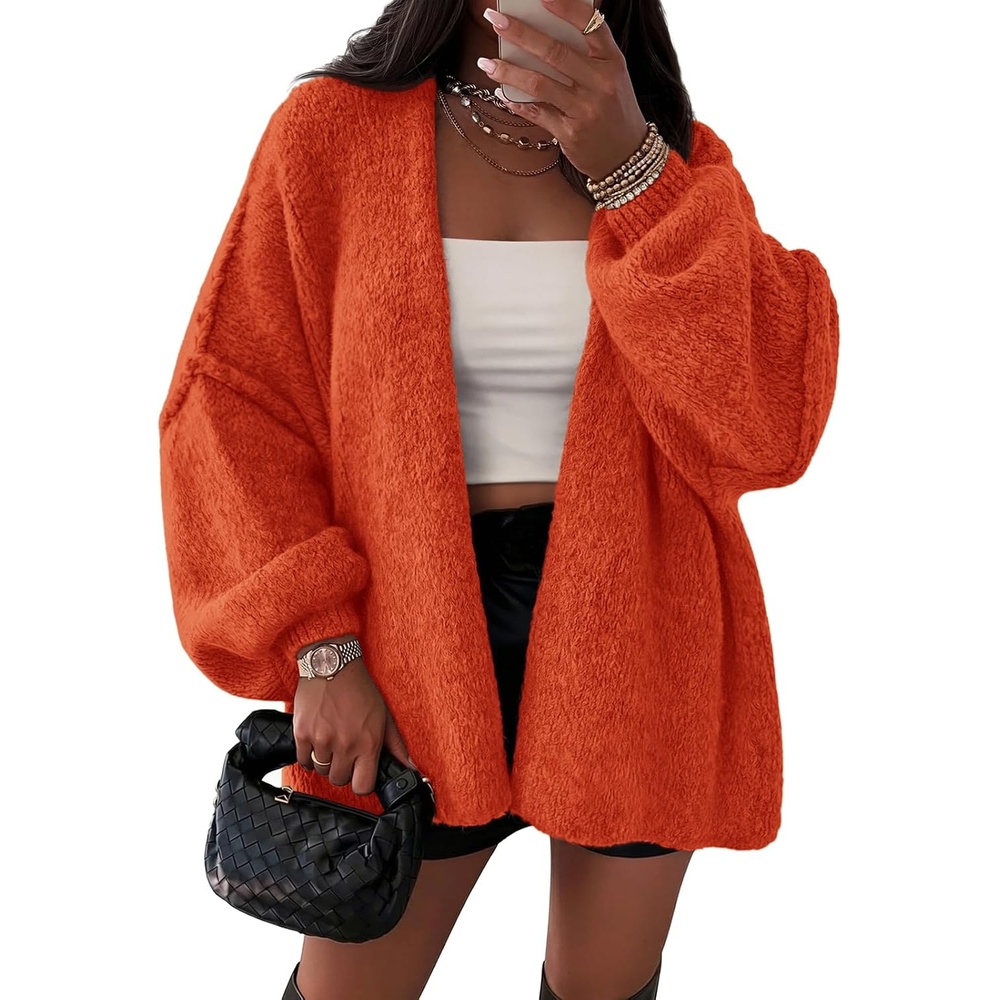image:imageATHMILE Womens Fall Oversized Cardigan Sweaters Long Lantern Sleeve Knit Open Front Lightweight Winter Fashion Clothes 2026Orange