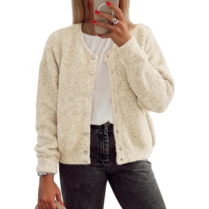 ATHMILE Fall Long Sleeve Cardigans for Women Sweater Fashion Open Front Winter Button Down Crewneck Soft Knit Jacket 2025(Apricot)
