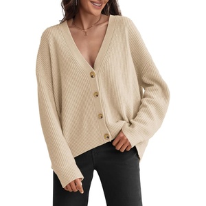 ATHMILE Oversized Cardigan Sweaters for Women Lightweight Button V-Neck Casual Open Front Knit Fall Outfits 2026(Apricot)