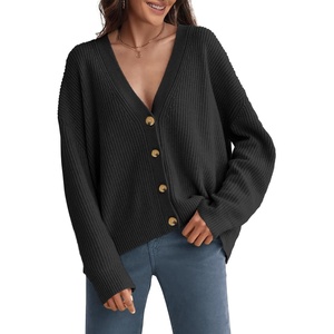 ATHMILE Oversized Cardigan Sweaters for Women Lightweight Button V-Neck Casual Open Front Knit Fall Outfits 2026(Black)