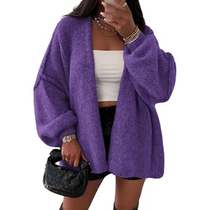 ATHMILE Womens Fall Oversized Cardigan Sweaters Long Lantern Sleeve Knit Open Front Lightweight Winter Fashion Clothes 2026(Purple)
