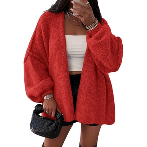 ATHMILE Womens Fall Oversized Cardigan Sweaters Long Lantern Sleeve Knit Open Front Lightweight Winter Fashion Clothes 2026(Red)