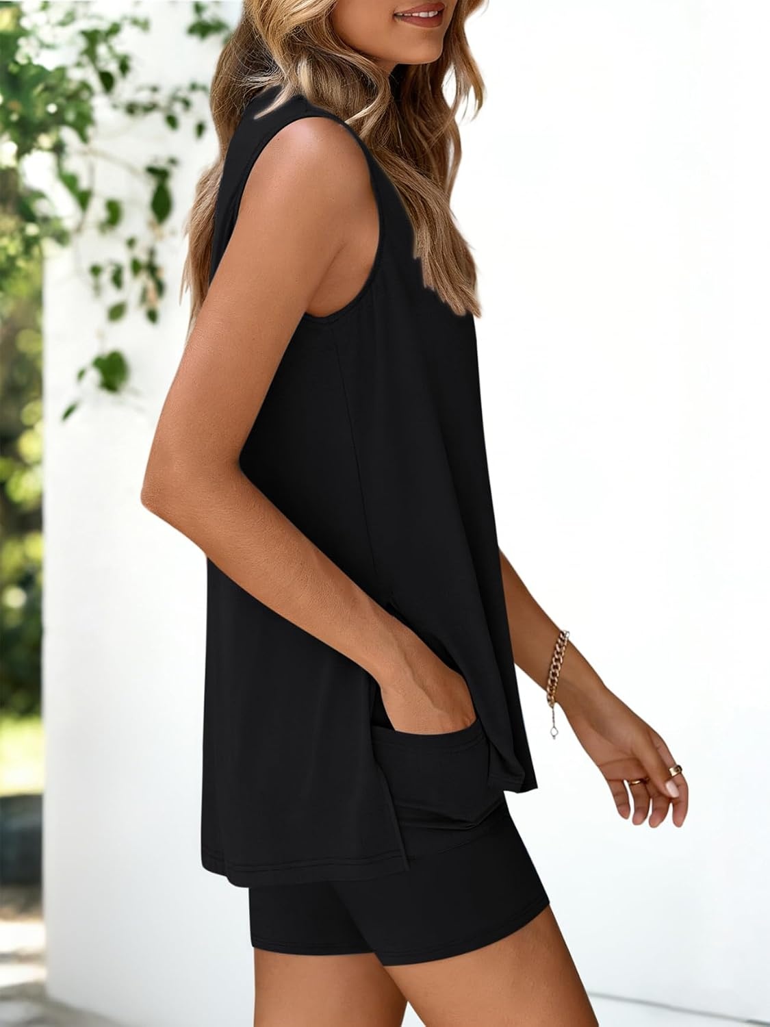 image:imageATHMILE 2 Piece Sets for Women 2026 Summer Matching Lounge Shorts Set Airport Travel Loungewear Outfits Beach VacationBlack