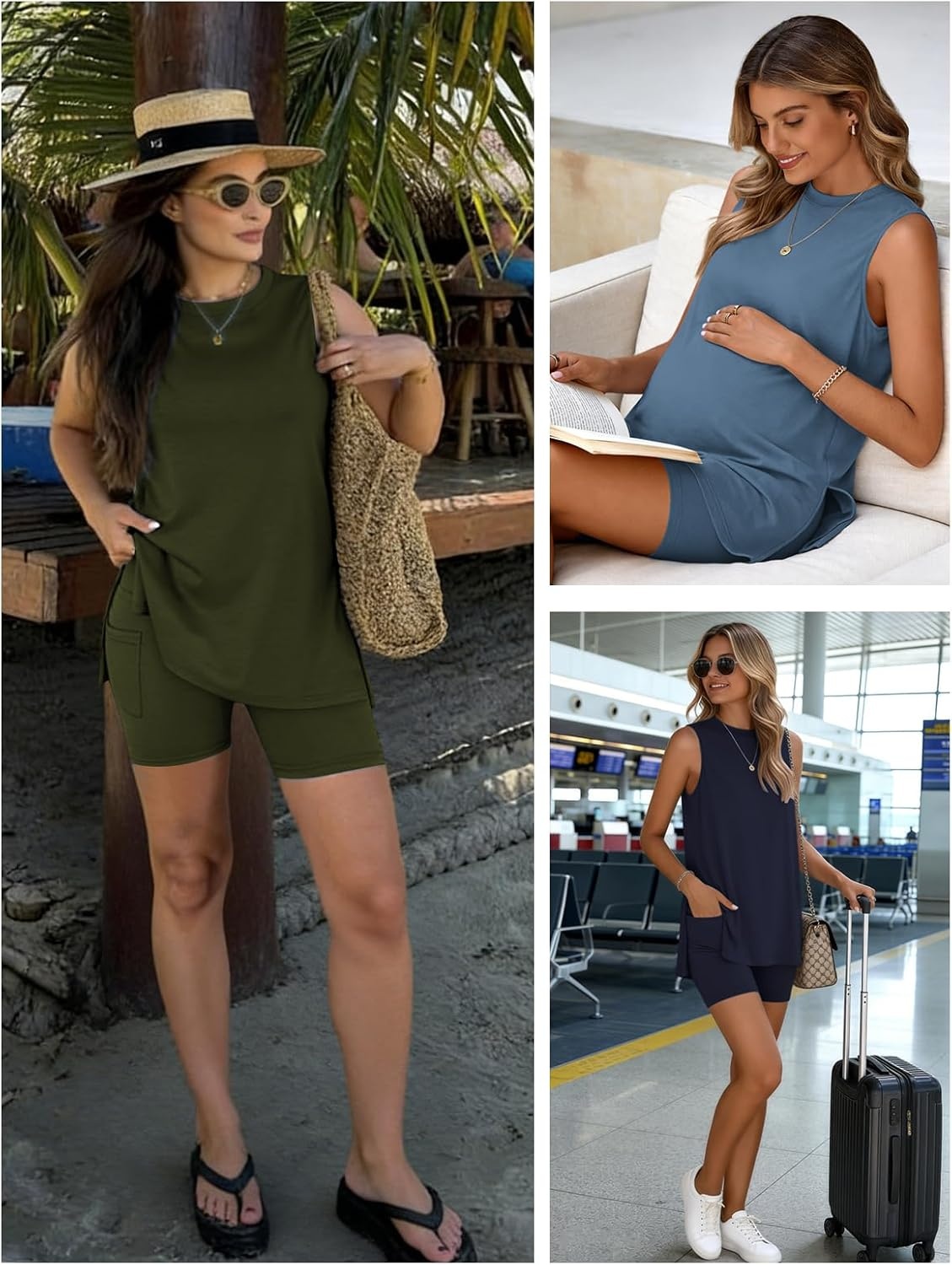 image:imageATHMILE 2 Piece Sets for Women 2026 Summer Matching Lounge Shorts Set Airport Travel Loungewear Outfits Beach VacationBlack