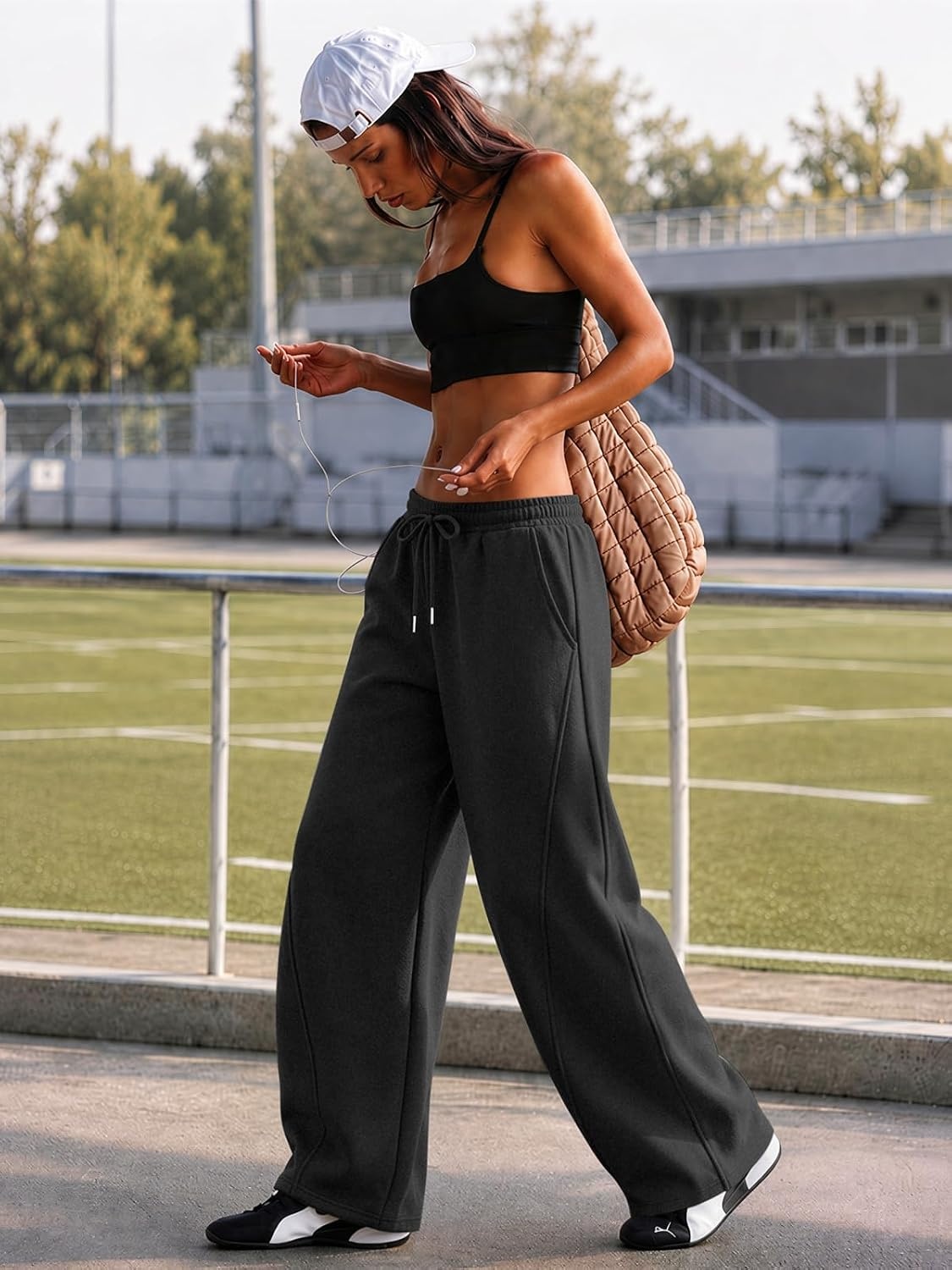 image:imageATHMILE Barrel Sweatpants Women Y2K Wide Leg Baggy Lounge Sweat Pants with Pockets Plus Size Drawstring JoggersBlack