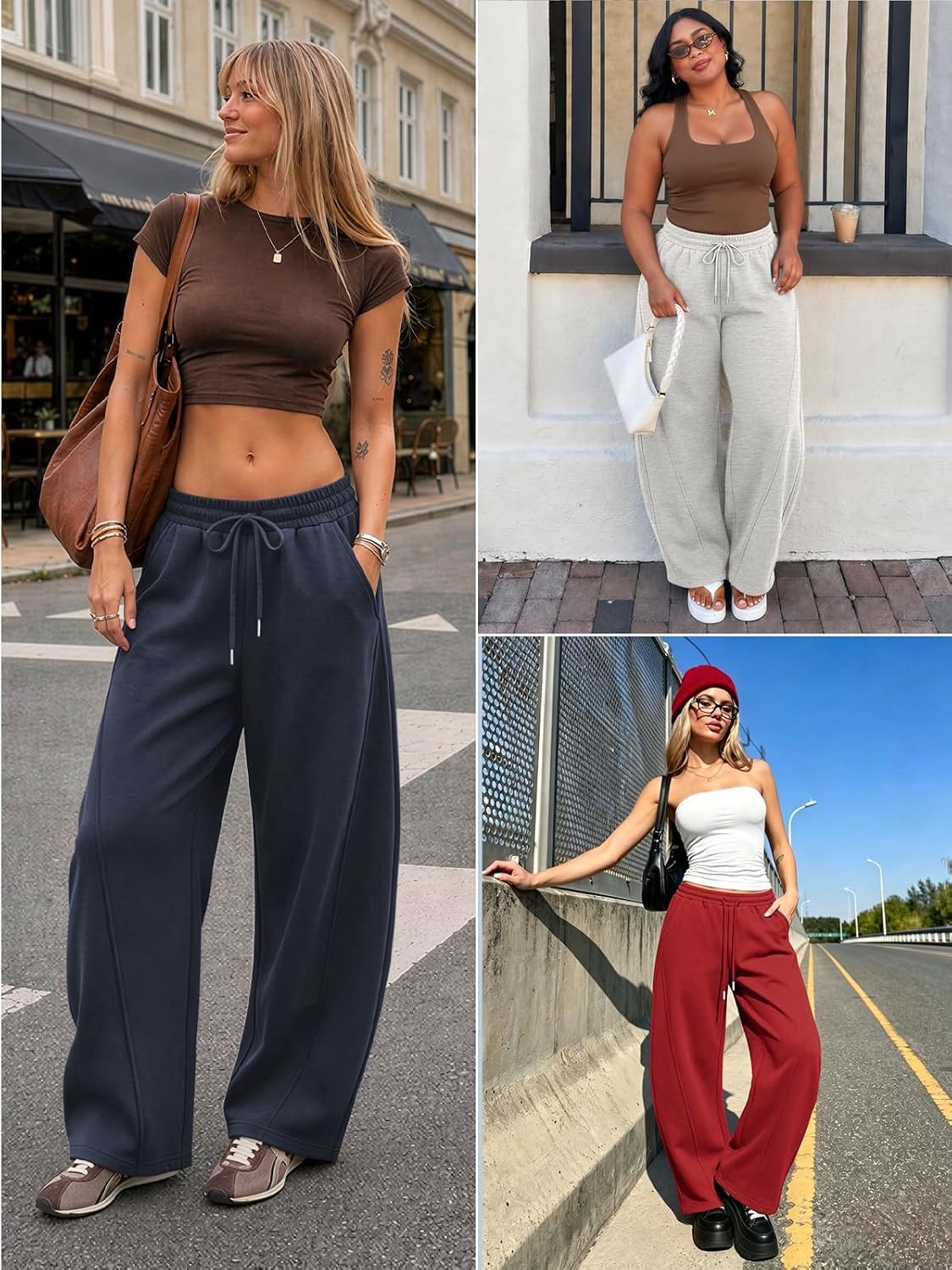 image:imageATHMILE Barrel Sweatpants Women Y2K Wide Leg Baggy Lounge Sweat Pants with Pockets Plus Size Drawstring JoggersBlack