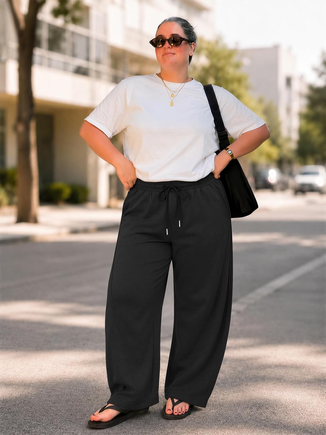 image:imageATHMILE Barrel Sweatpants Women Y2K Wide Leg Baggy Lounge Sweat Pants with Pockets Plus Size Drawstring JoggersBlack