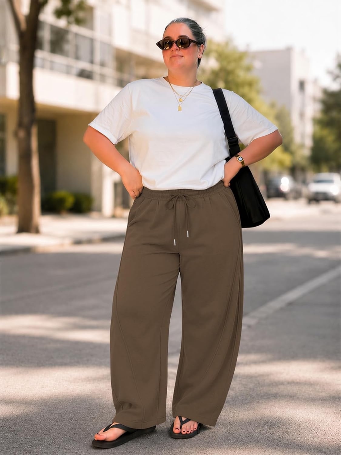 image:imageATHMILE Barrel Sweatpants Women Y2K Wide Leg Baggy Lounge Sweat Pants with Pockets Plus Size Drawstring JoggersBrown