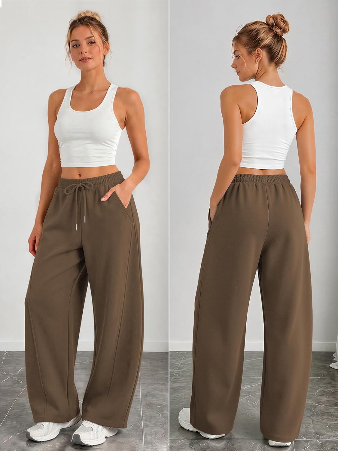 image:imageATHMILE Barrel Sweatpants Women Y2K Wide Leg Baggy Lounge Sweat Pants with Pockets Plus Size Drawstring JoggersBrown
