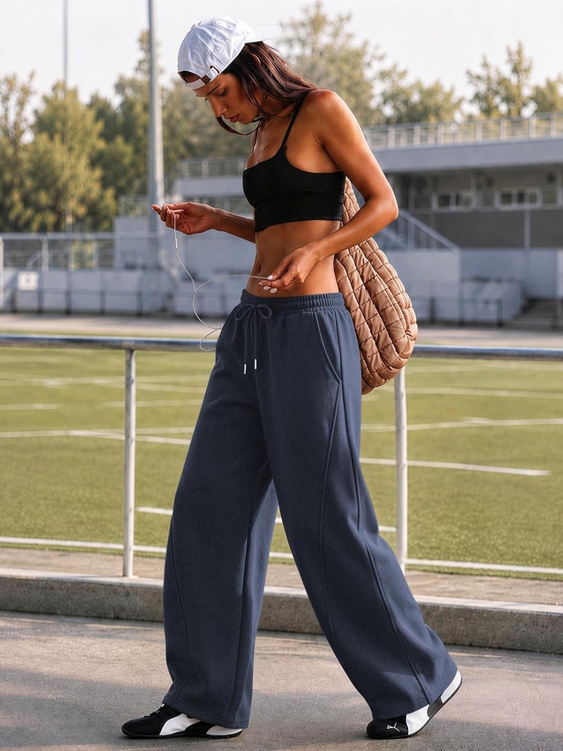 image:imageATHMILE Barrel Sweatpants Women Y2K Wide Leg Baggy Lounge Sweat Pants with Pockets Plus Size Drawstring JoggersNavy