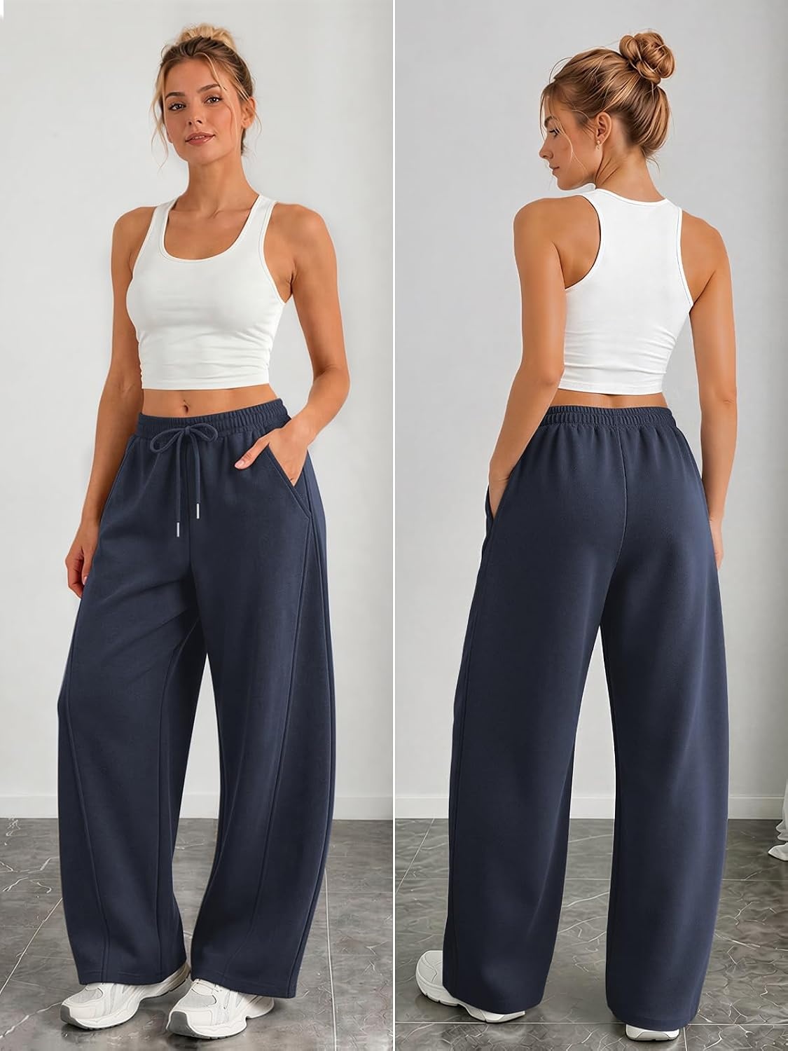 image:imageATHMILE Barrel Sweatpants Women Y2K Wide Leg Baggy Lounge Sweat Pants with Pockets Plus Size Drawstring JoggersNavy