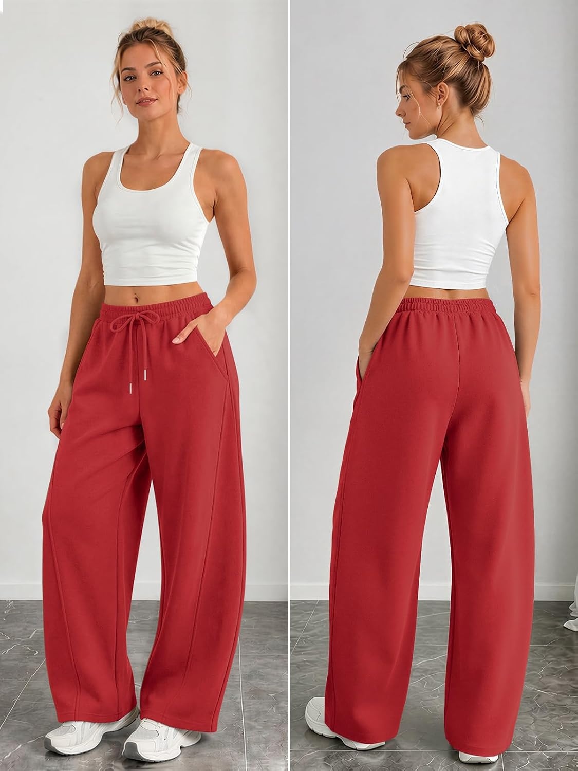image:imageATHMILE Barrel Sweatpants Women Y2K Wide Leg Baggy Lounge Sweat Pants with Pockets Plus Size Drawstring JoggersRed