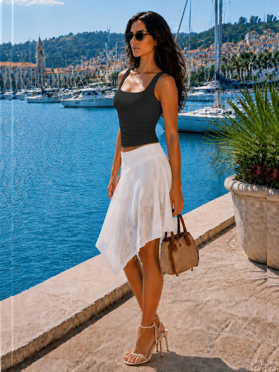 image:imageATHMILE Double Lined Tank Tops for Women Summer Square Neck Sleeveless Basic Spring Going Out TopBlack