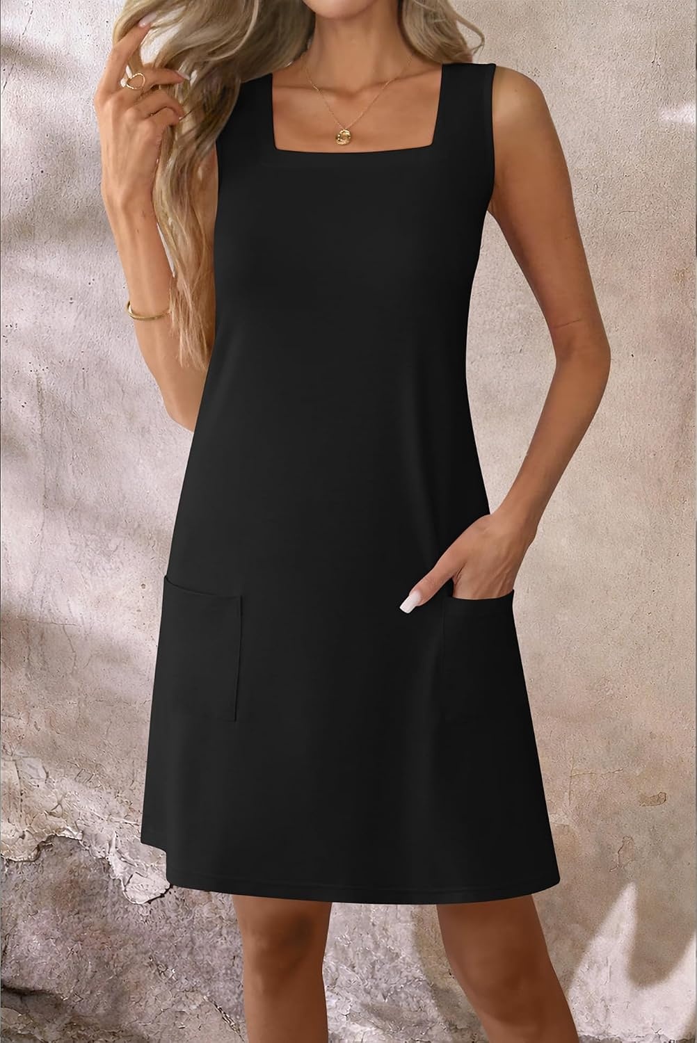 image:imageATHMILE Dresses for Women 2026 V Neck Short Sleeve Casual T Shirt Dress Sundresses Swimsuit Coverup with PocketsTblack