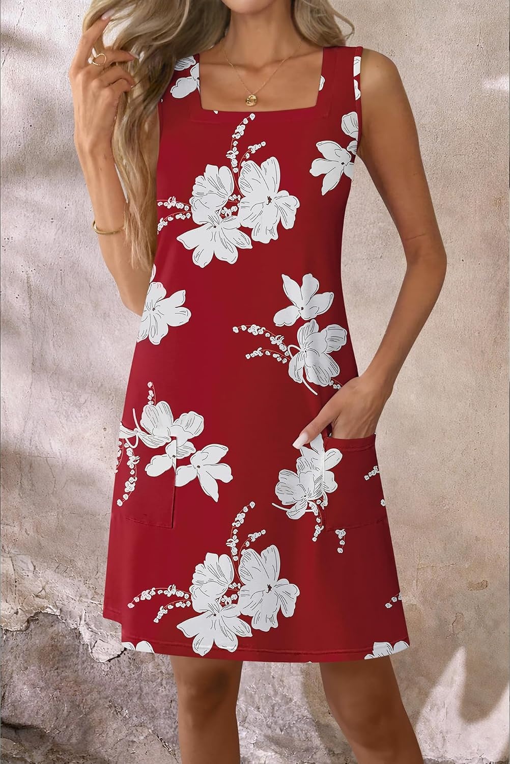 image:imageATHMILE Dresses for Women 2026 V Neck Short Sleeve Casual T Shirt Dress Sundresses Swimsuit Coverup with PocketsTred White Flowers