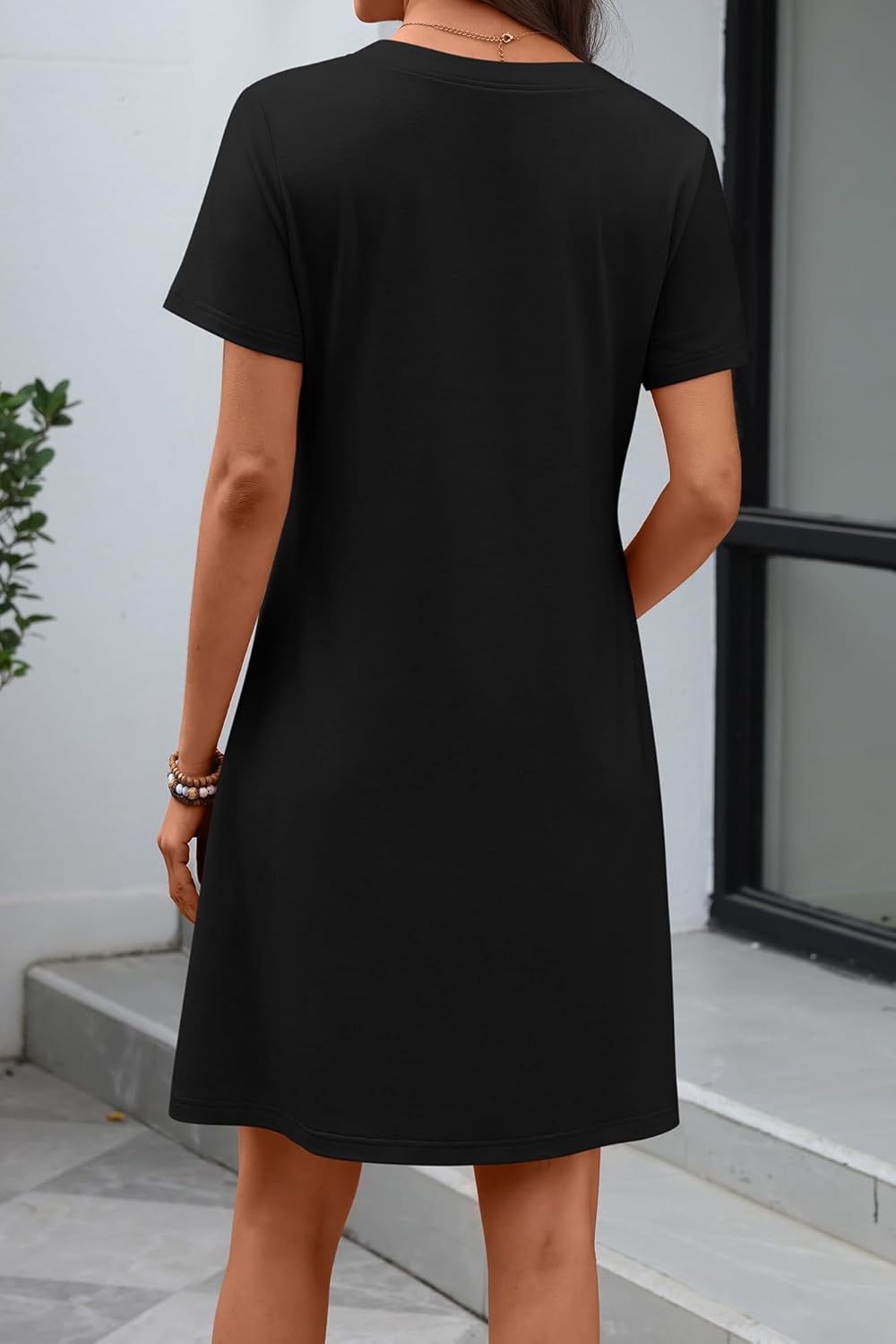 image:imageATHMILE Dresses for Women Casual Summer Boho Dress Short Sleeve Fashion Beach Vacation Clothes V Neck Date OutfitsBlack