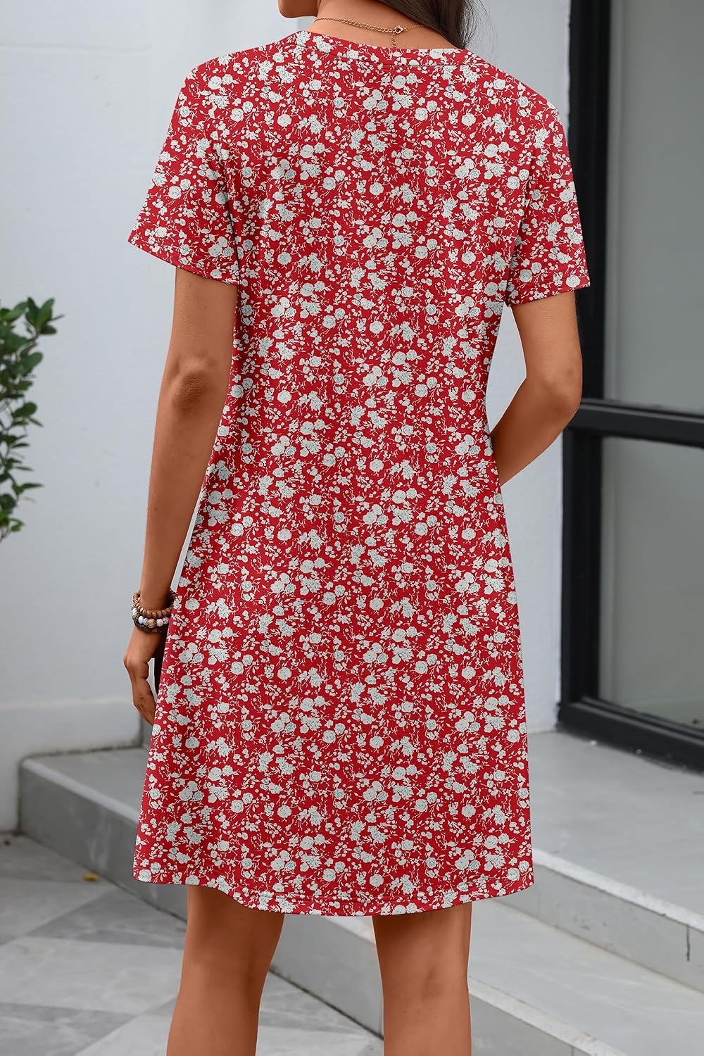 image:imageATHMILE Dresses for Women Casual Summer Boho Dress Short Sleeve Fashion Beach Vacation Clothes V Neck Date OutfitsRed Floral
