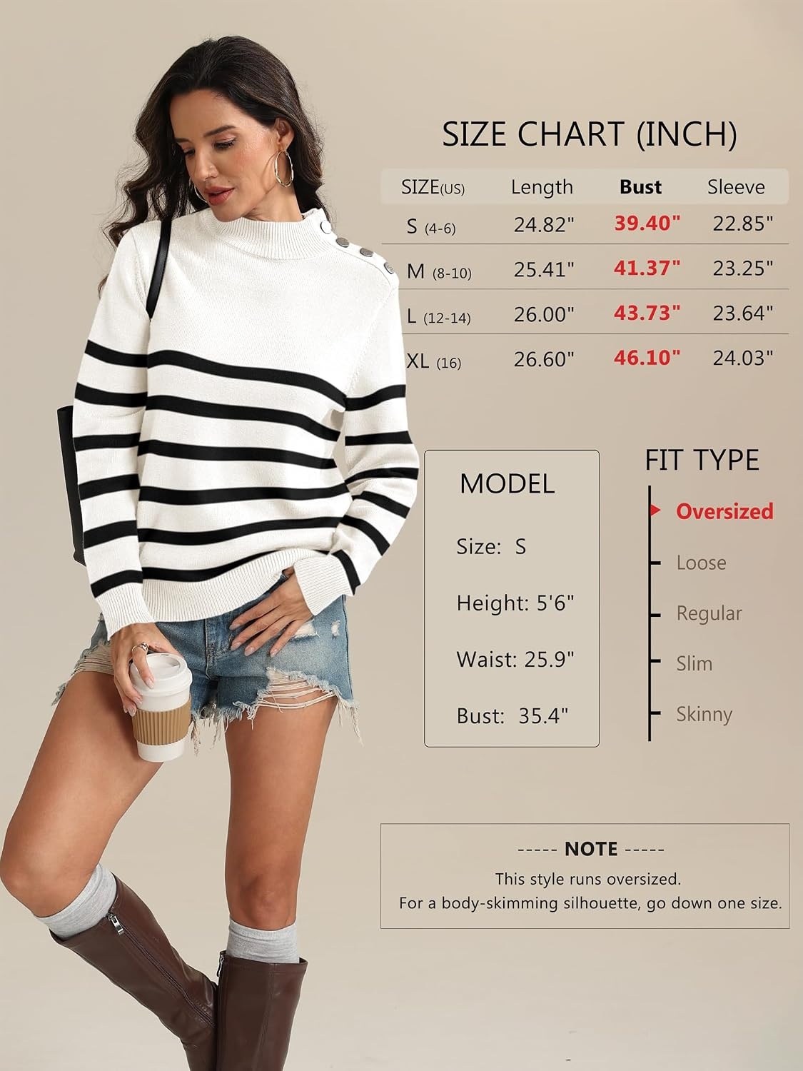 image:imageATHMILE Fall Mock Neck Striped Sweaters for Women 2026 Winter Turtleneck Long Sleeve Knit Sweater Fashion Pullover TopsWhite