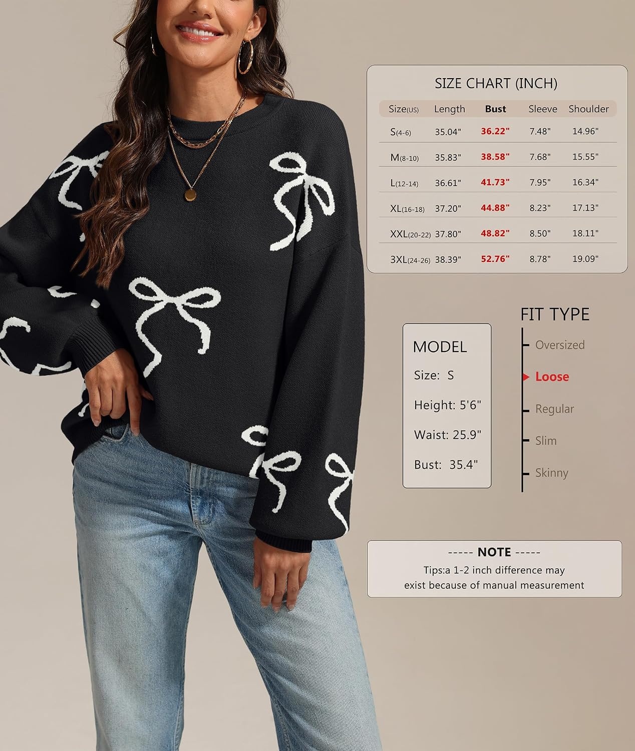 image:imageATHMILE Fall Sweaters for Women 2026 Fashion Cute Bow Knit Pullover Trendy Long Sleeve Oversized Sweater Winter ClothingBlack
