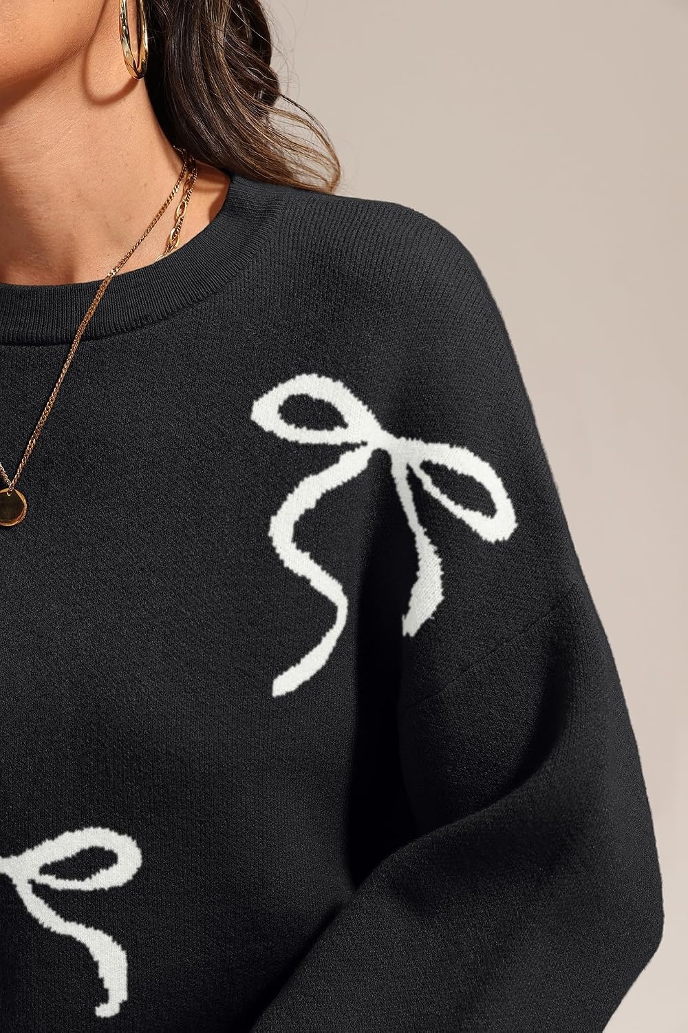 image:imageATHMILE Fall Sweaters for Women 2026 Fashion Cute Bow Knit Pullover Trendy Long Sleeve Oversized Sweater Winter ClothingBlack