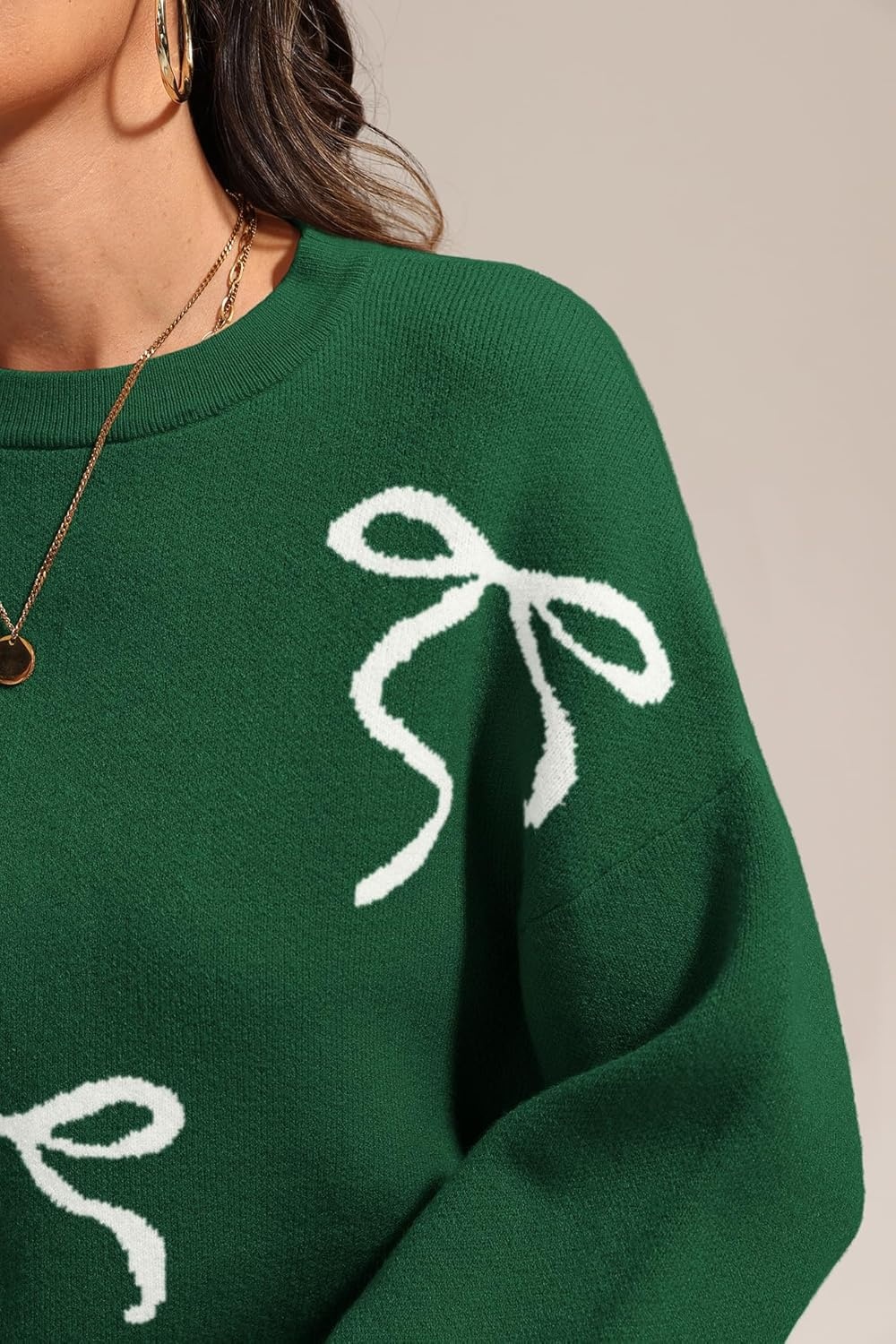 image:imageATHMILE Fall Sweaters for Women 2026 Fashion Cute Bow Knit Pullover Trendy Long Sleeve Oversized Sweater Winter ClothingGreen