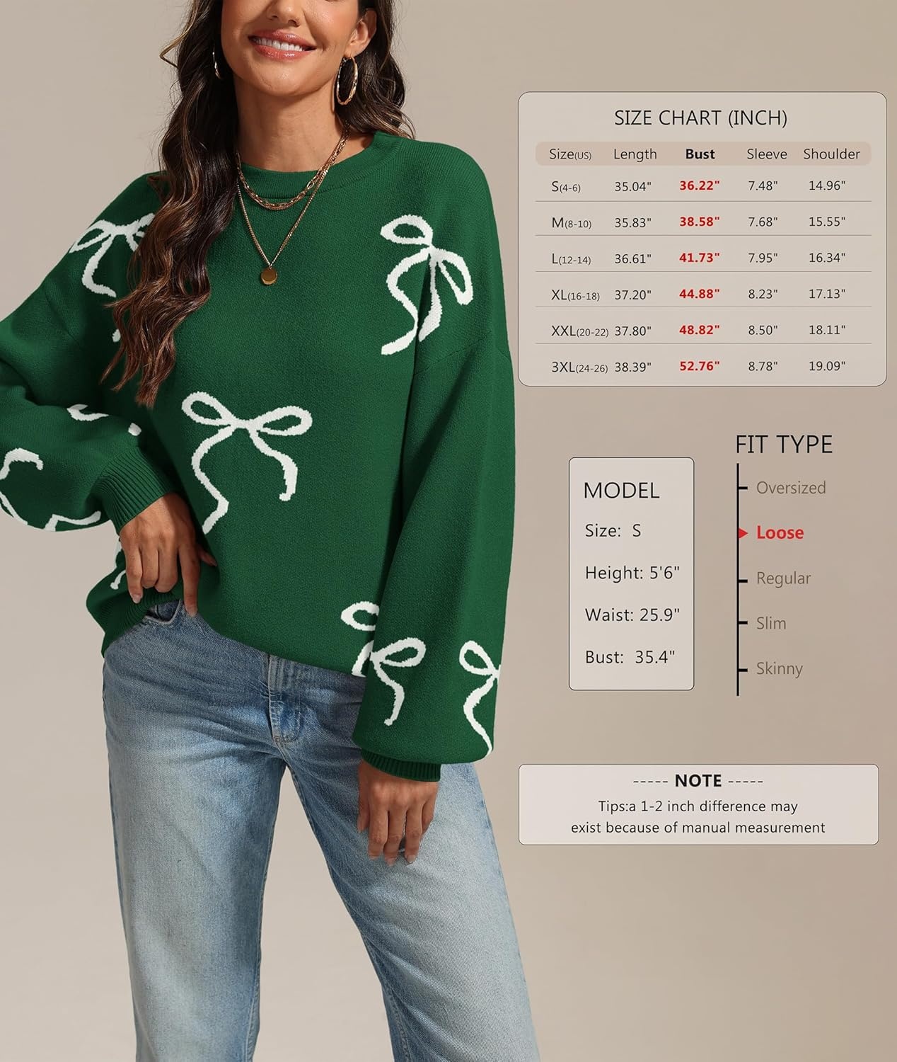 image:imageATHMILE Fall Sweaters for Women 2026 Fashion Cute Bow Knit Pullover Trendy Long Sleeve Oversized Sweater Winter ClothingGreen