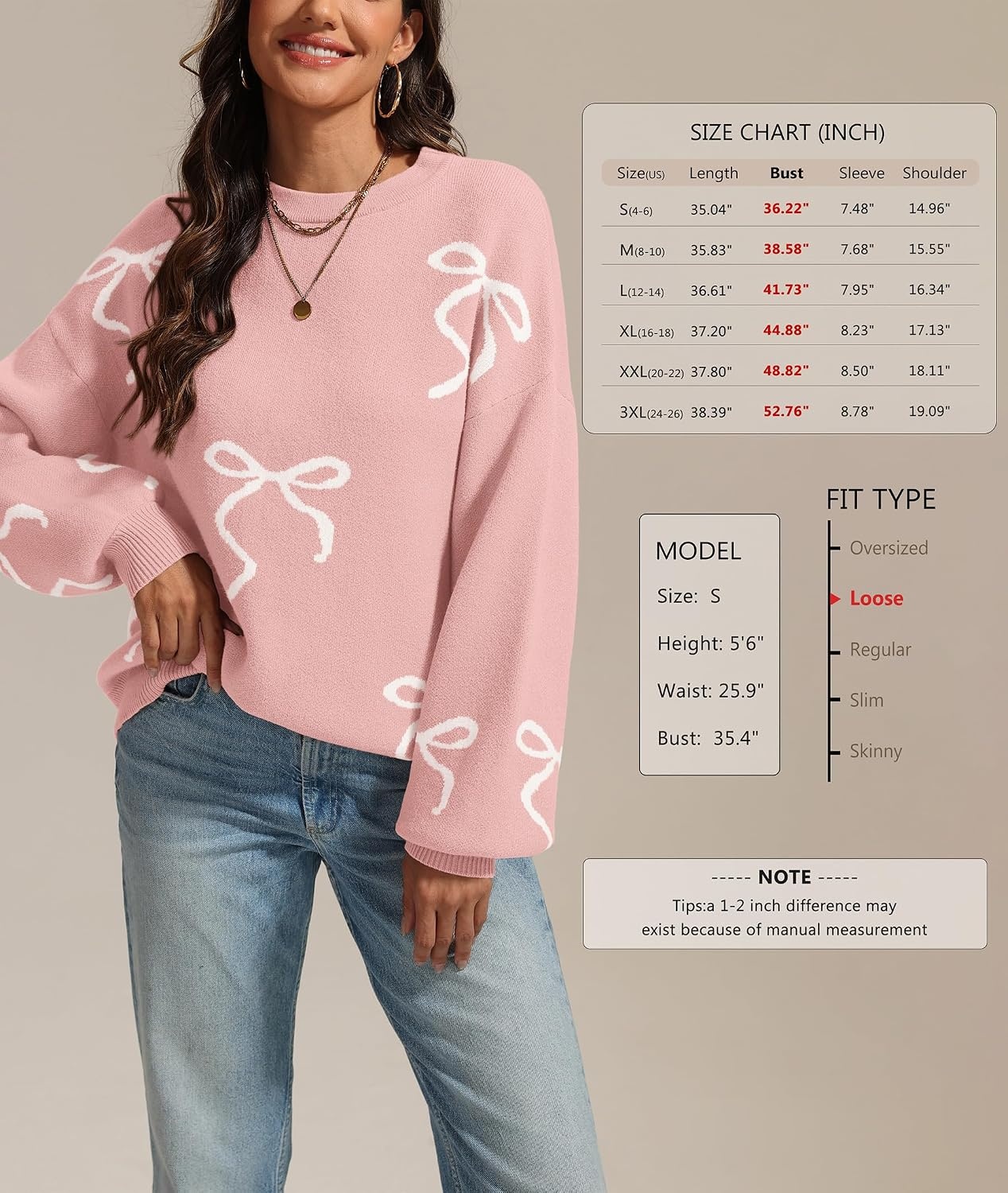 image:imageATHMILE Fall Sweaters for Women 2026 Fashion Cute Bow Knit Pullover Trendy Long Sleeve Oversized Sweater Winter ClothingPink