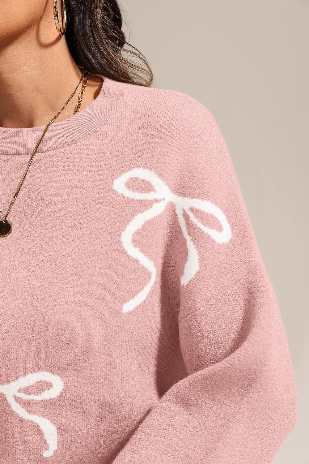 image:imageATHMILE Fall Sweaters for Women 2026 Fashion Cute Bow Knit Pullover Trendy Long Sleeve Oversized Sweater Winter ClothingPink