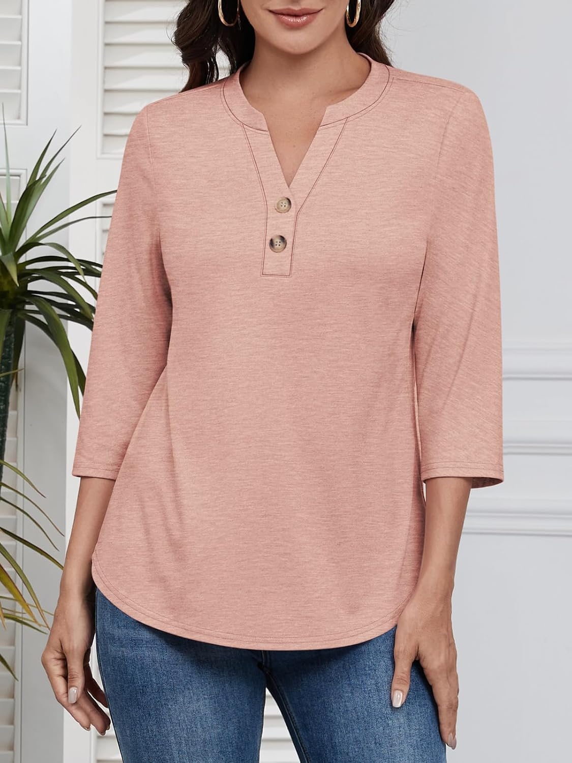 image:imageATHMILE Long Sleeve Shirts for Women 2026 Fall Outfits Henley Dressy Casual Tops Trendy Blouses Cute TShirts Fashion ClothesHalfcoral