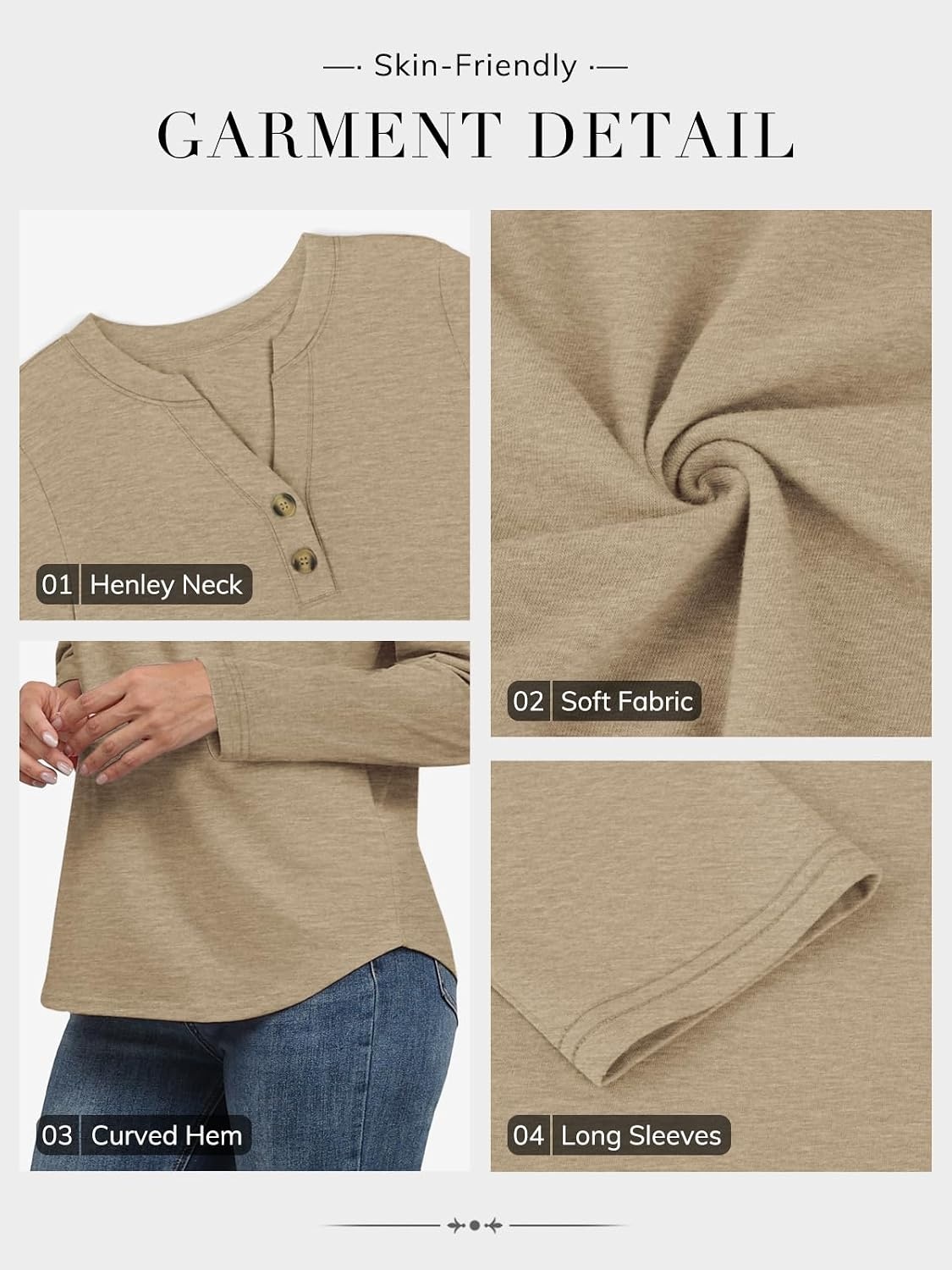 image:imageATHMILE Long Sleeve Shirts for Women 2026 Fall Outfits Henley Dressy Casual Tops Trendy Blouses Cute TShirts Fashion ClothesKhaki