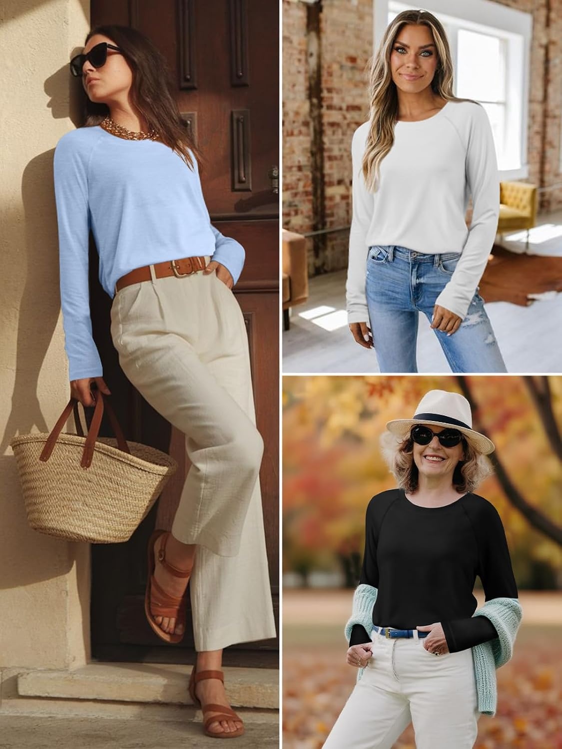image:imageATHMILE Long Sleeve Shirts for Women Fall Outfit 2026 Fashion Casual T Shirt Round Neck Basic Loose Tunic TopsBlack